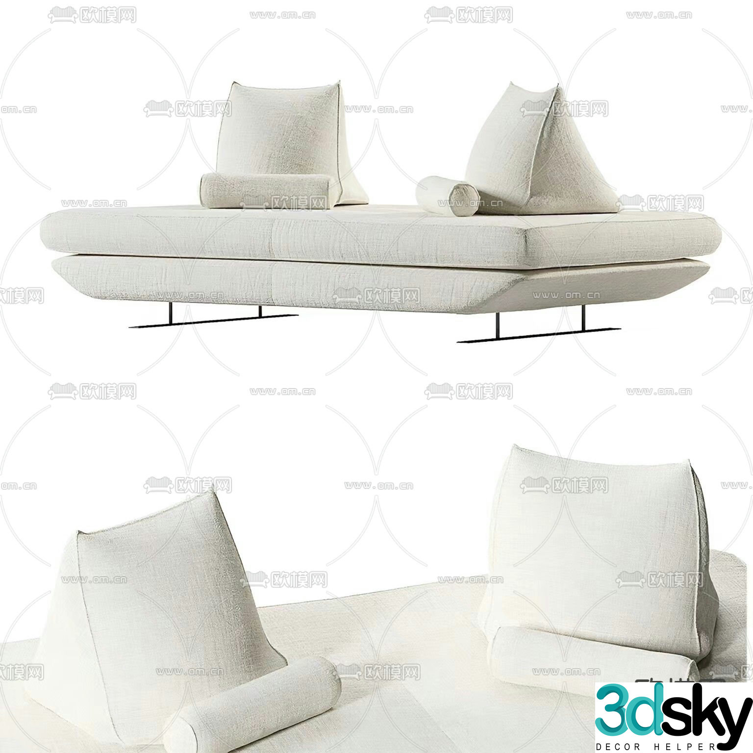 Modern fabric sofa double sofa 3d model