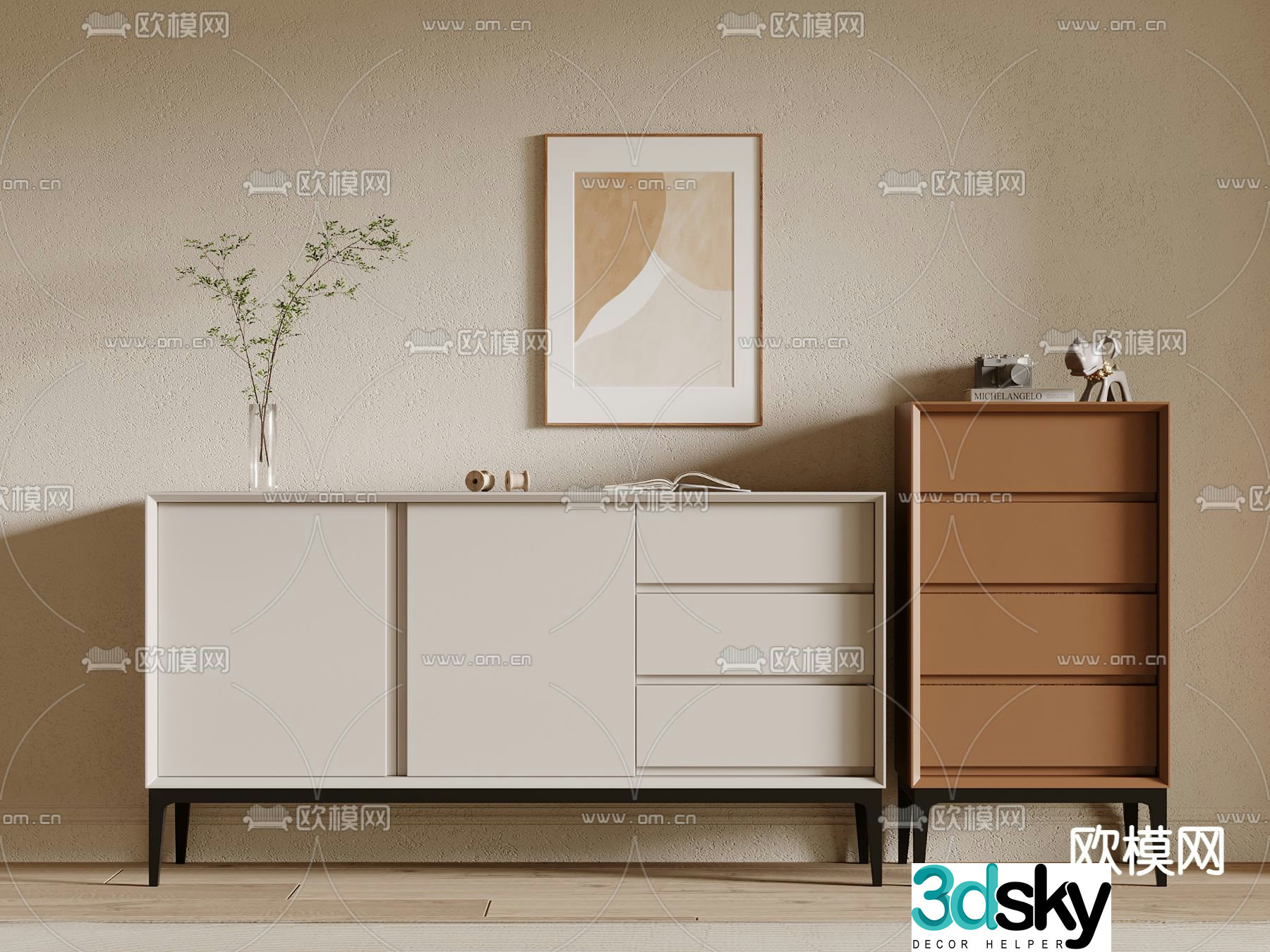 Modern chest of drawers side cabinet 3d model