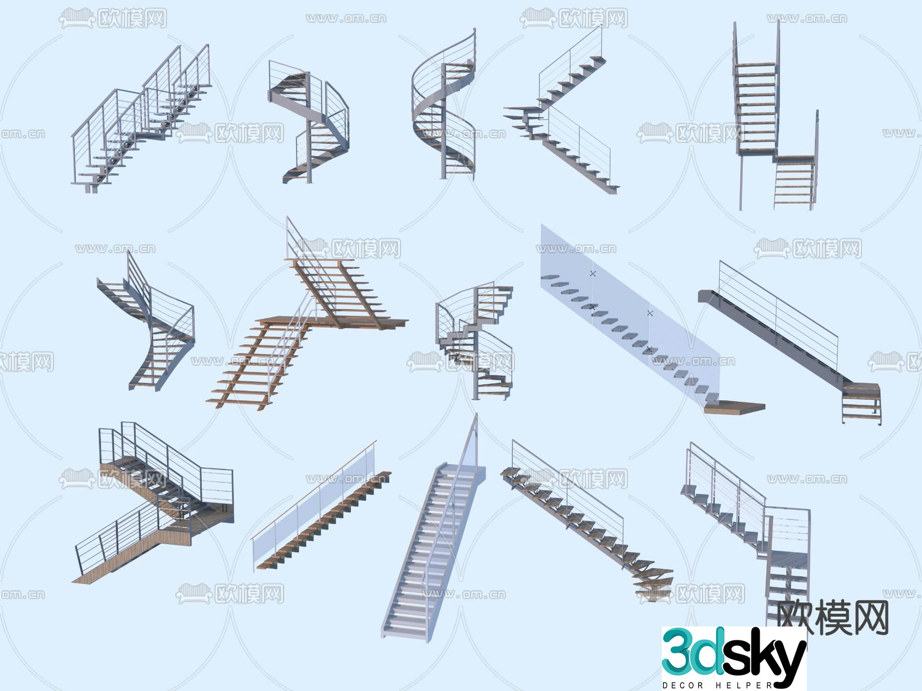 Wrought iron stairs spiral stairs 3d model