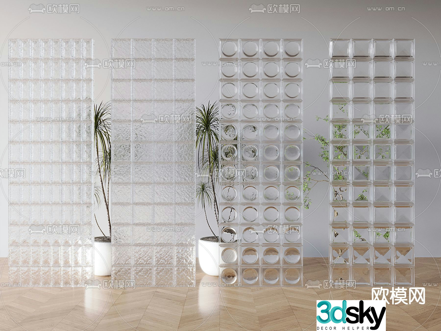 Glass brick partition Crystal brick partition 3d model