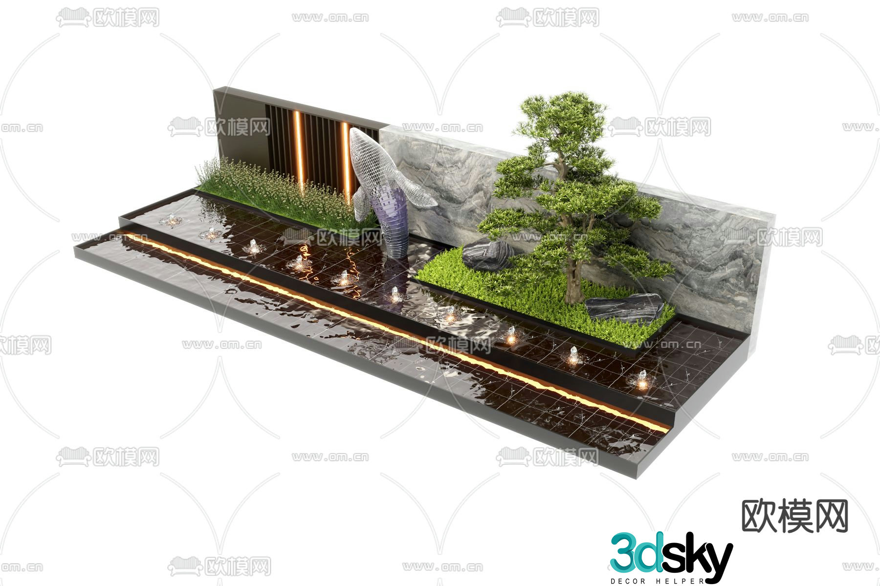 Water feature wall landscape plant 3d model
