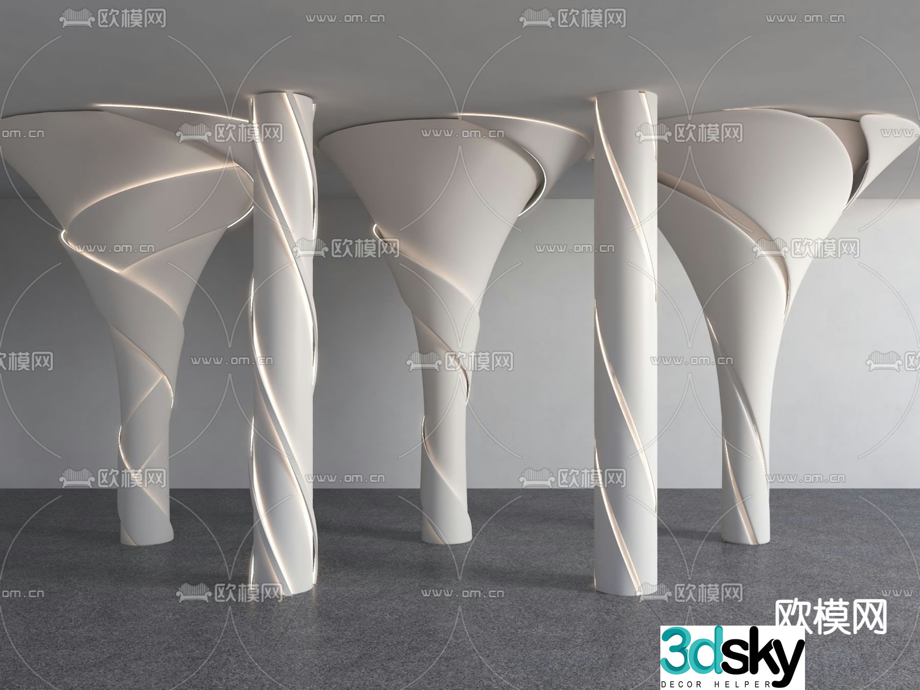 Modern shaped columns Spiral columns Decorative columns 3D model