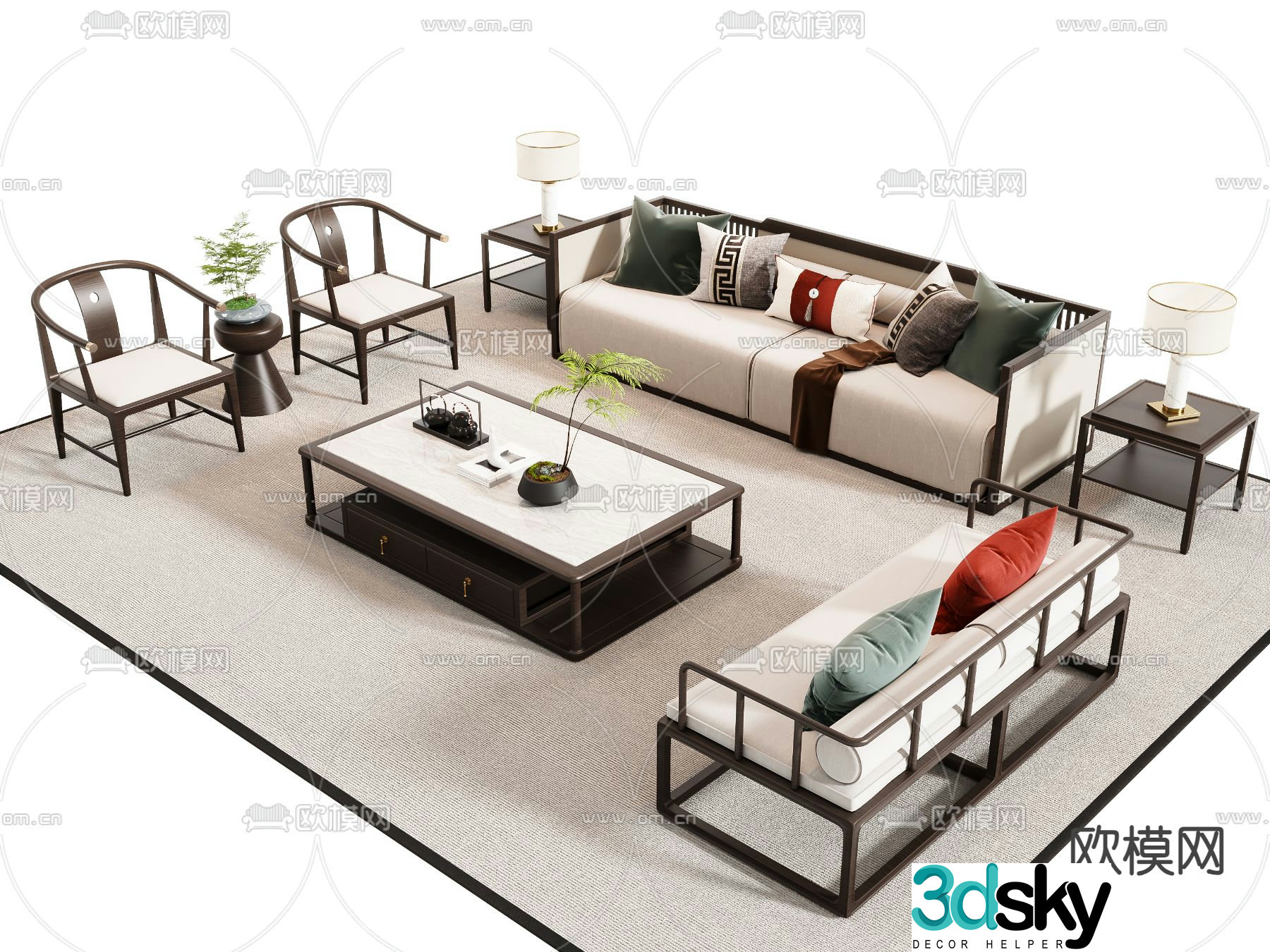 New Chinese style sofa set 3d model