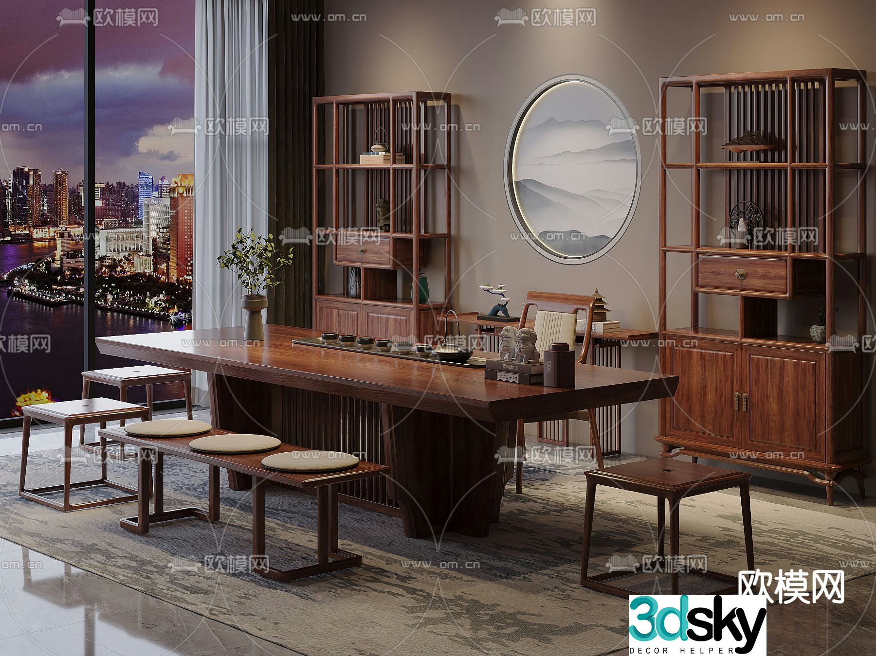New Chinese style tea table and chairs tea table 3d model