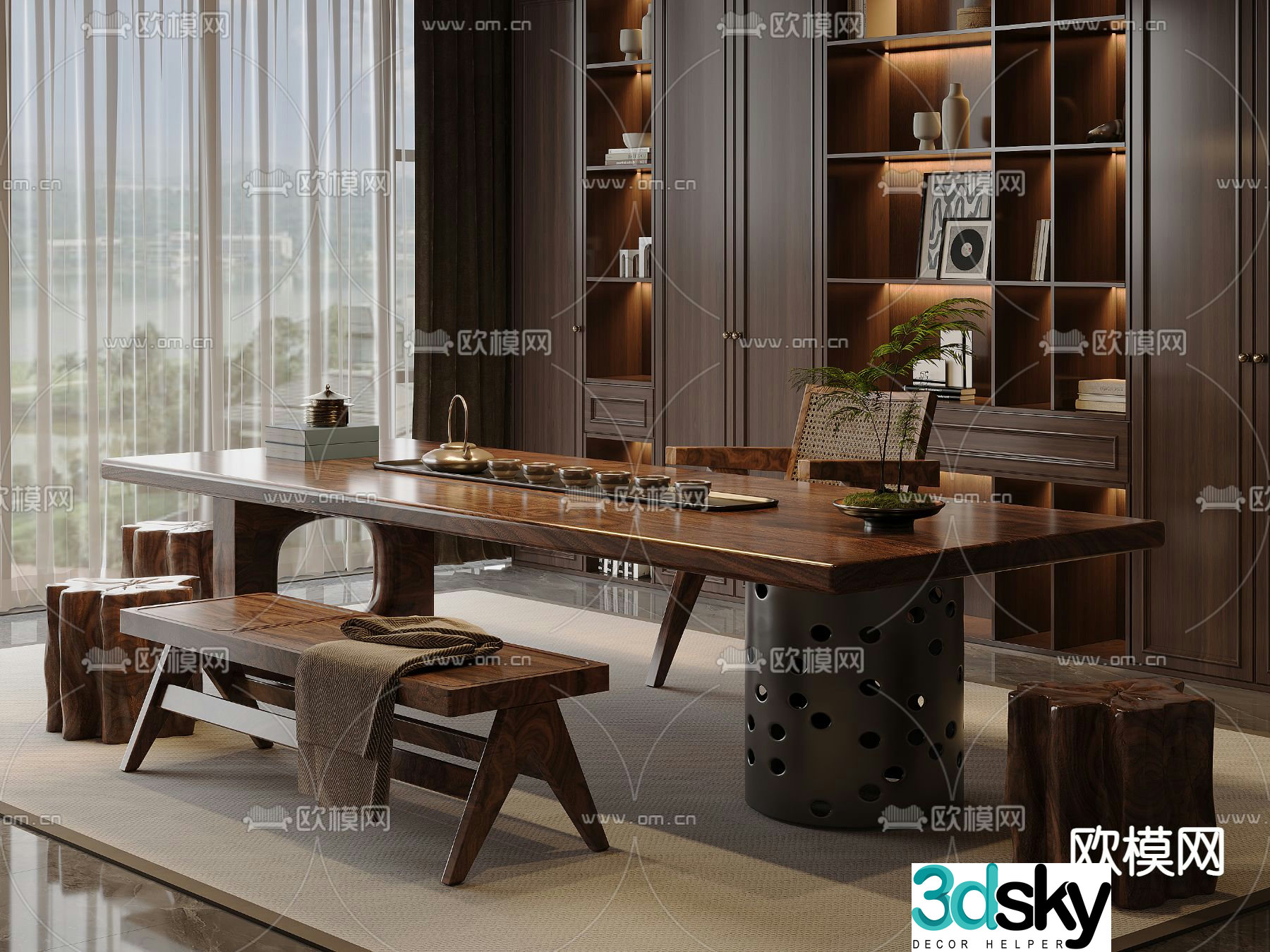 New Chinese tea table and chairs tea table 3d model