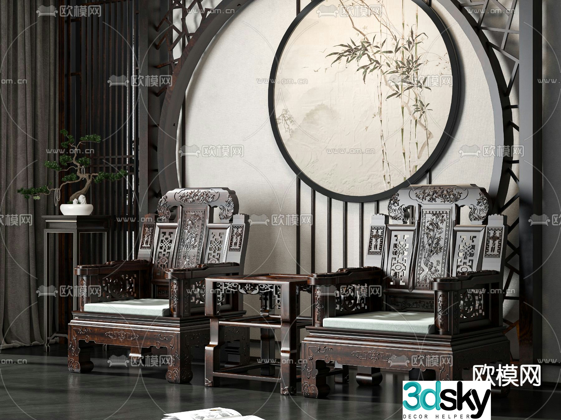 Chinese wooden chair leisure chair 3d model