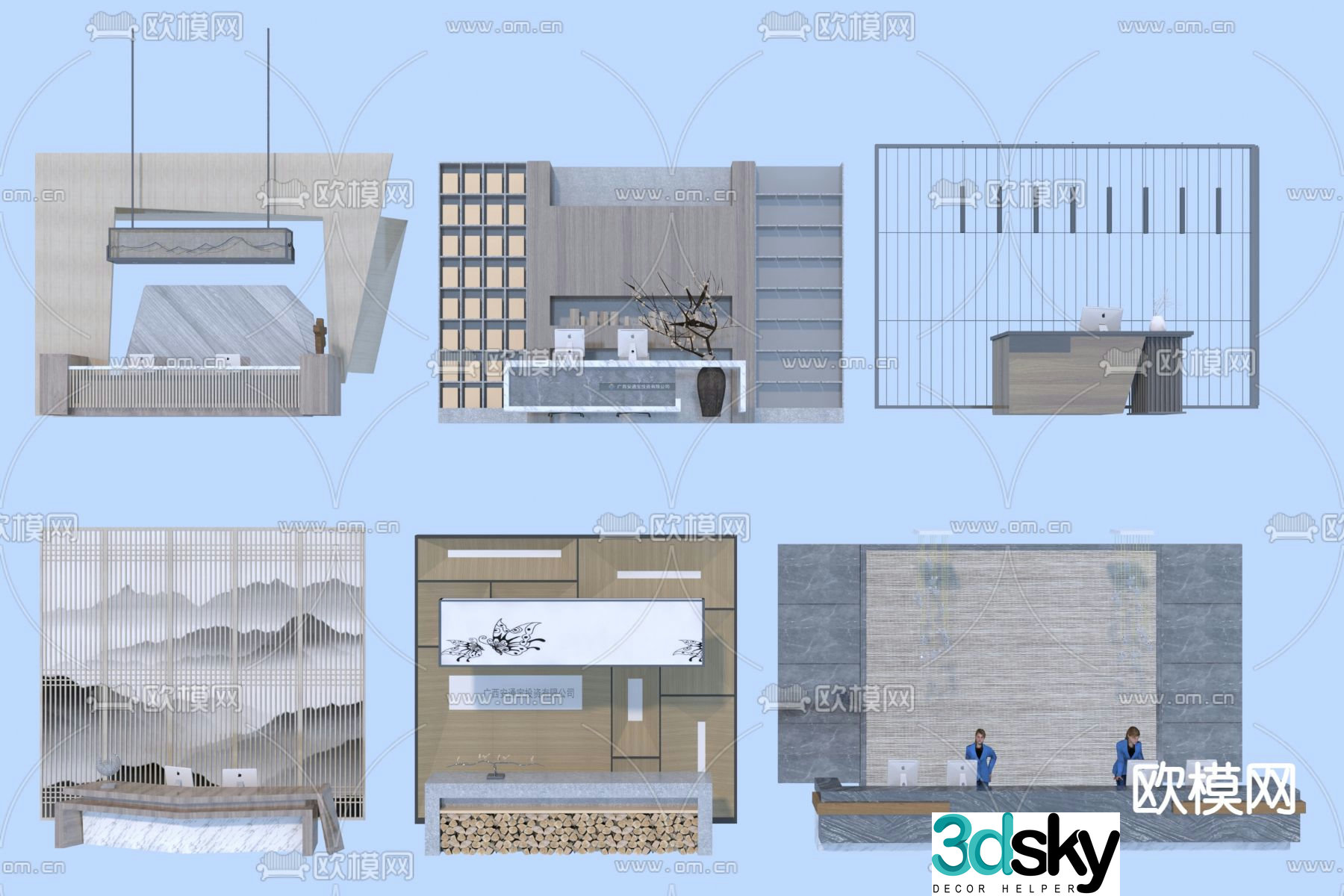 Hotel front desk reception desk service desk 3d model