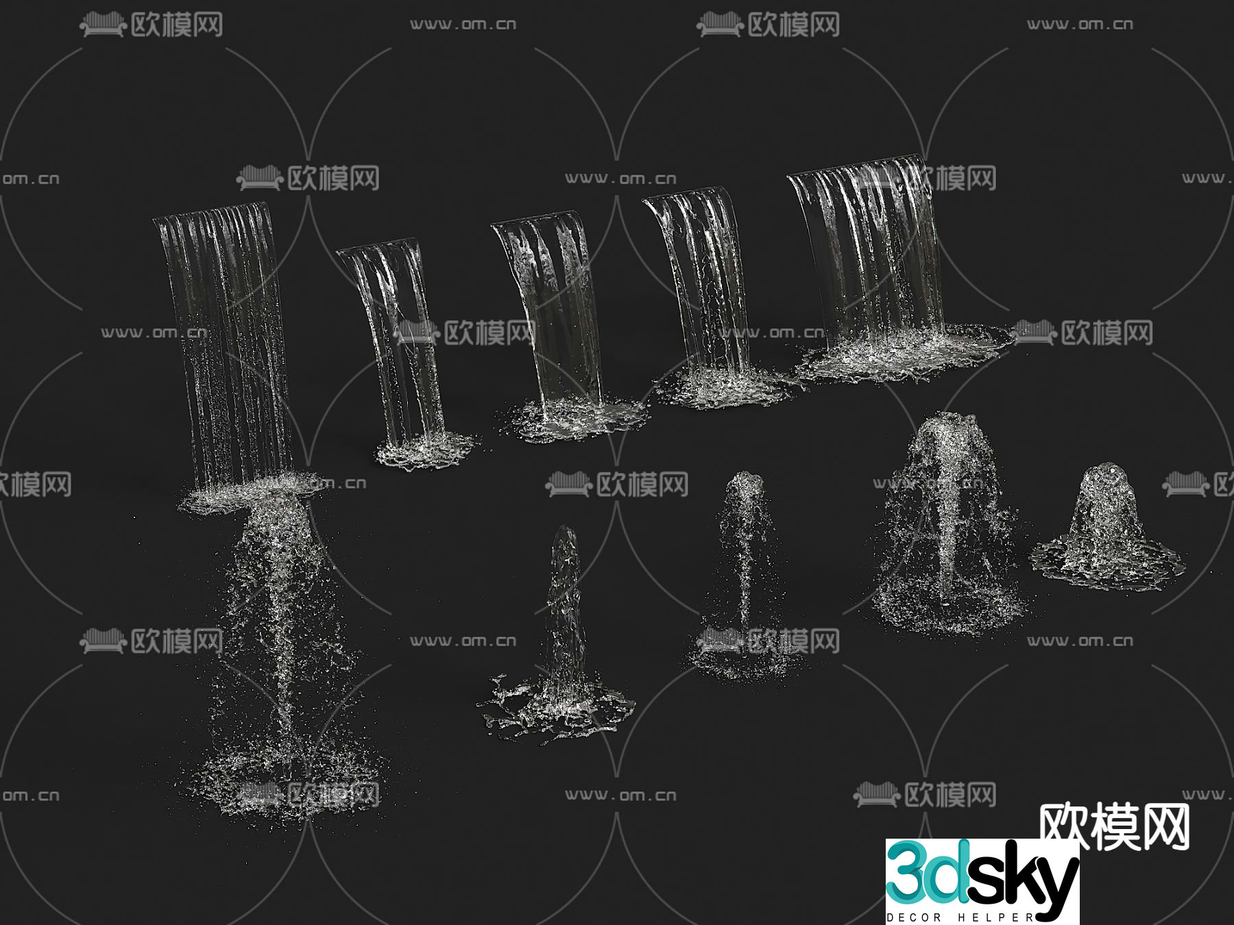 Modern water waterfall landscape pool 3d model