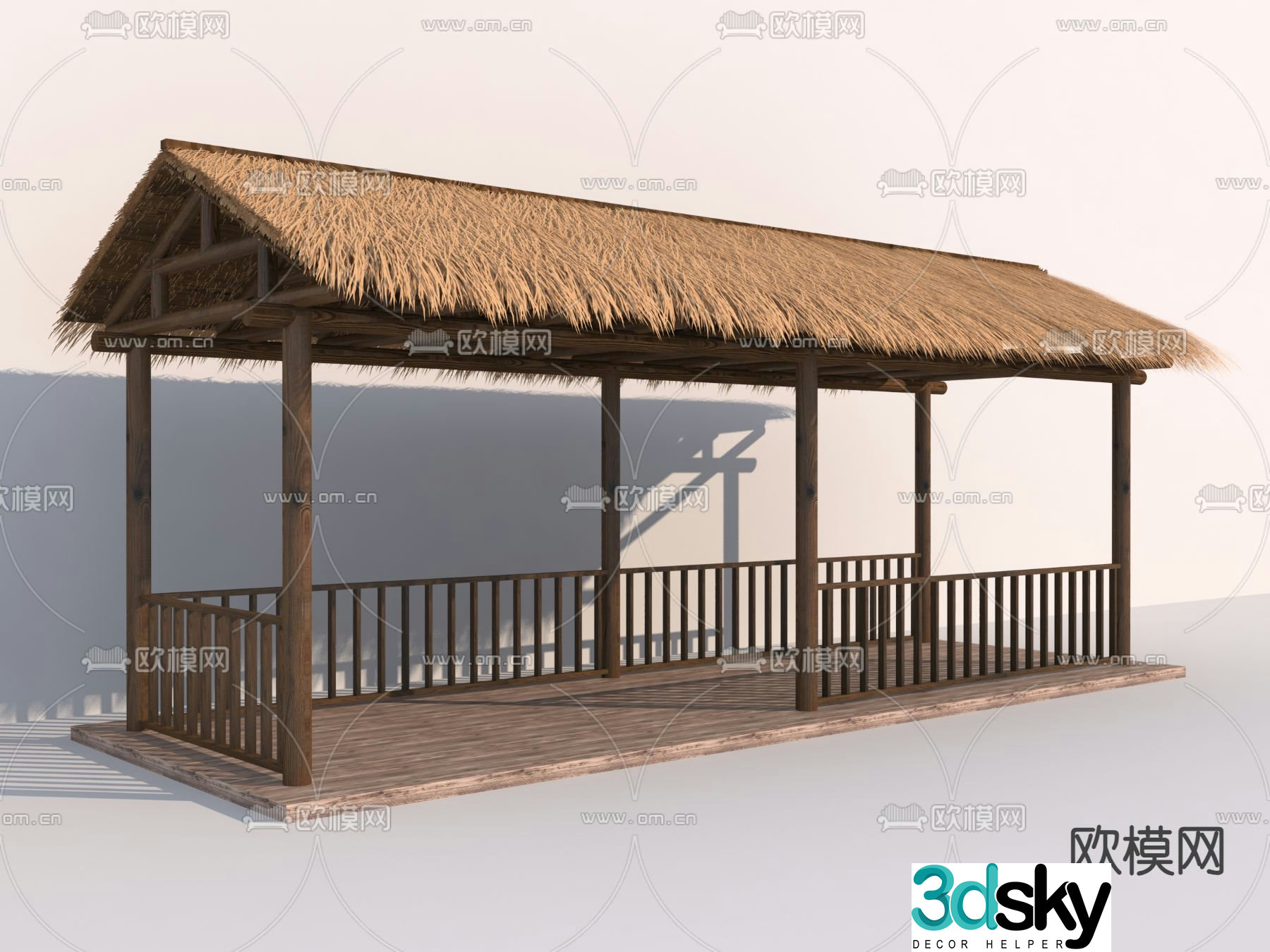 Chinese thatched pavilion gallery 3D model