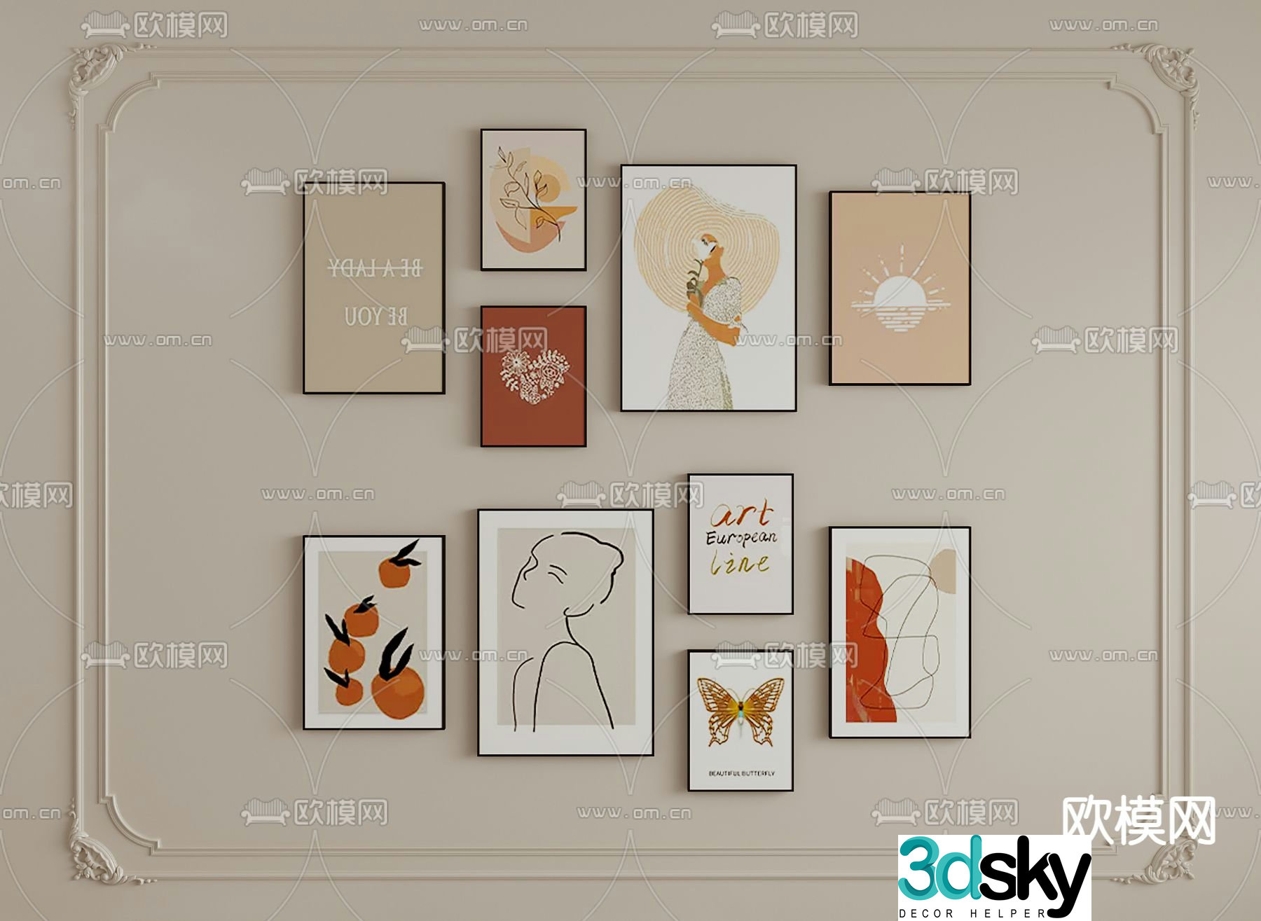Cream style decorative painting hanging painting combination 3D model