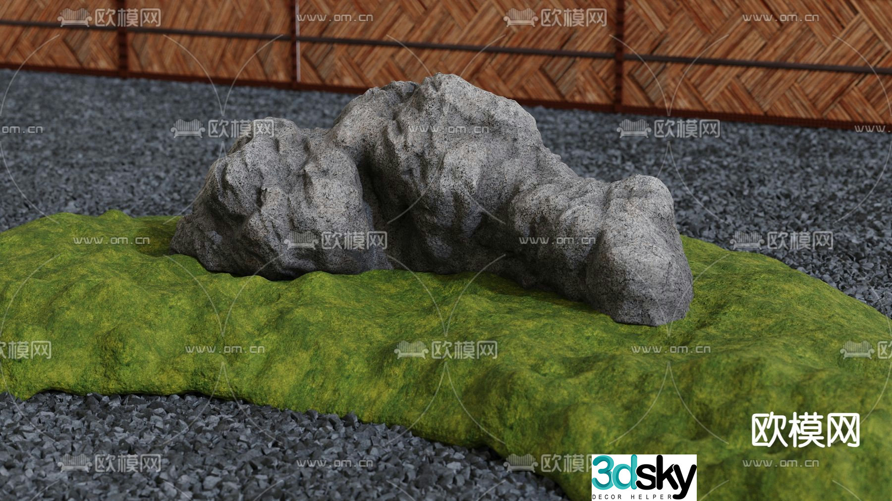 Landscape stone moss and green plants dry landscape 3D model
