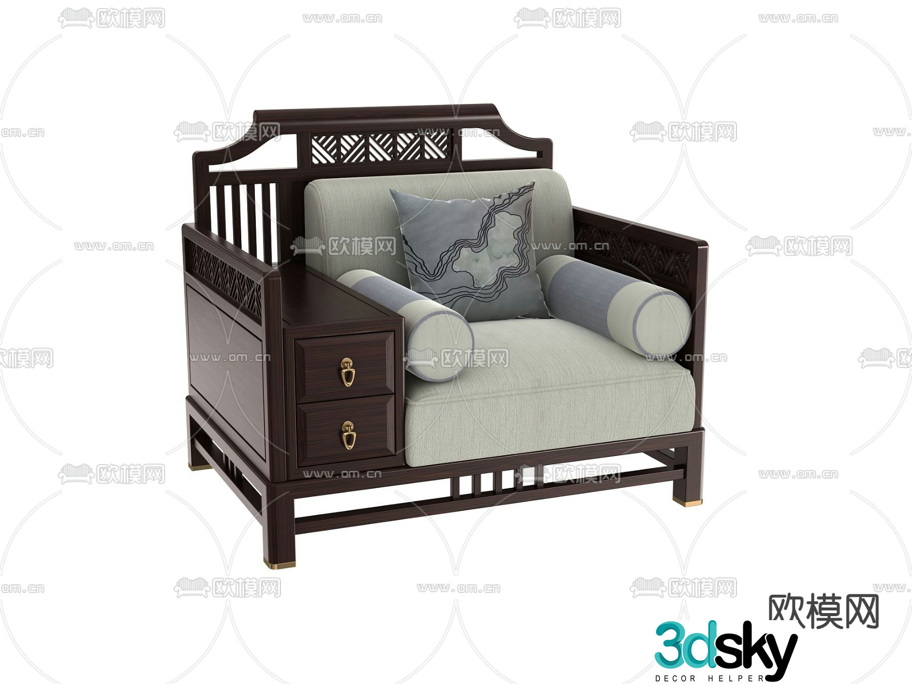 New Chinese style sofa single sofa 3d model
