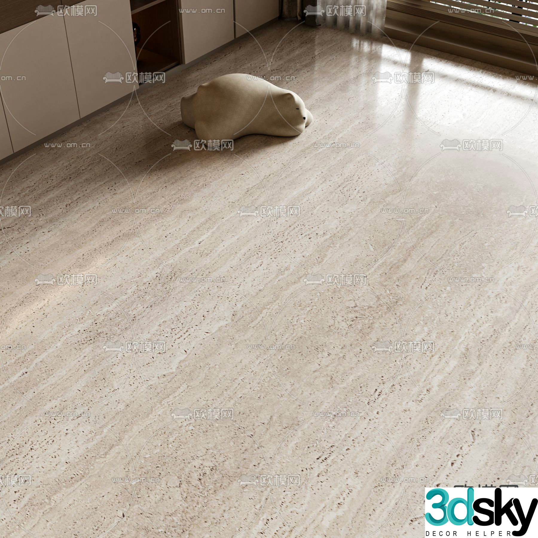 Cream white marble rock slab 3d model