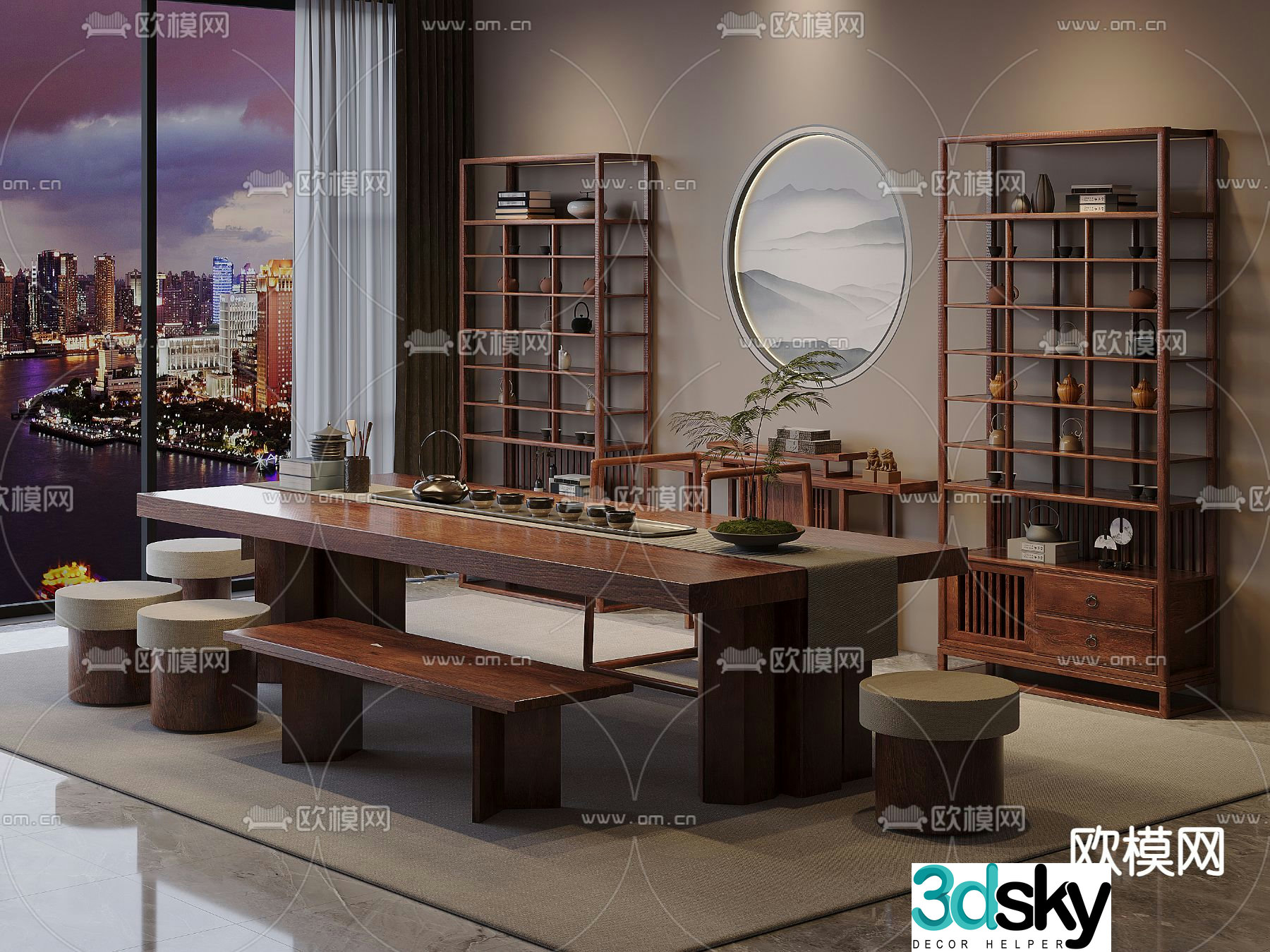 New Chinese-style tea table and chairs tea table 3D model
