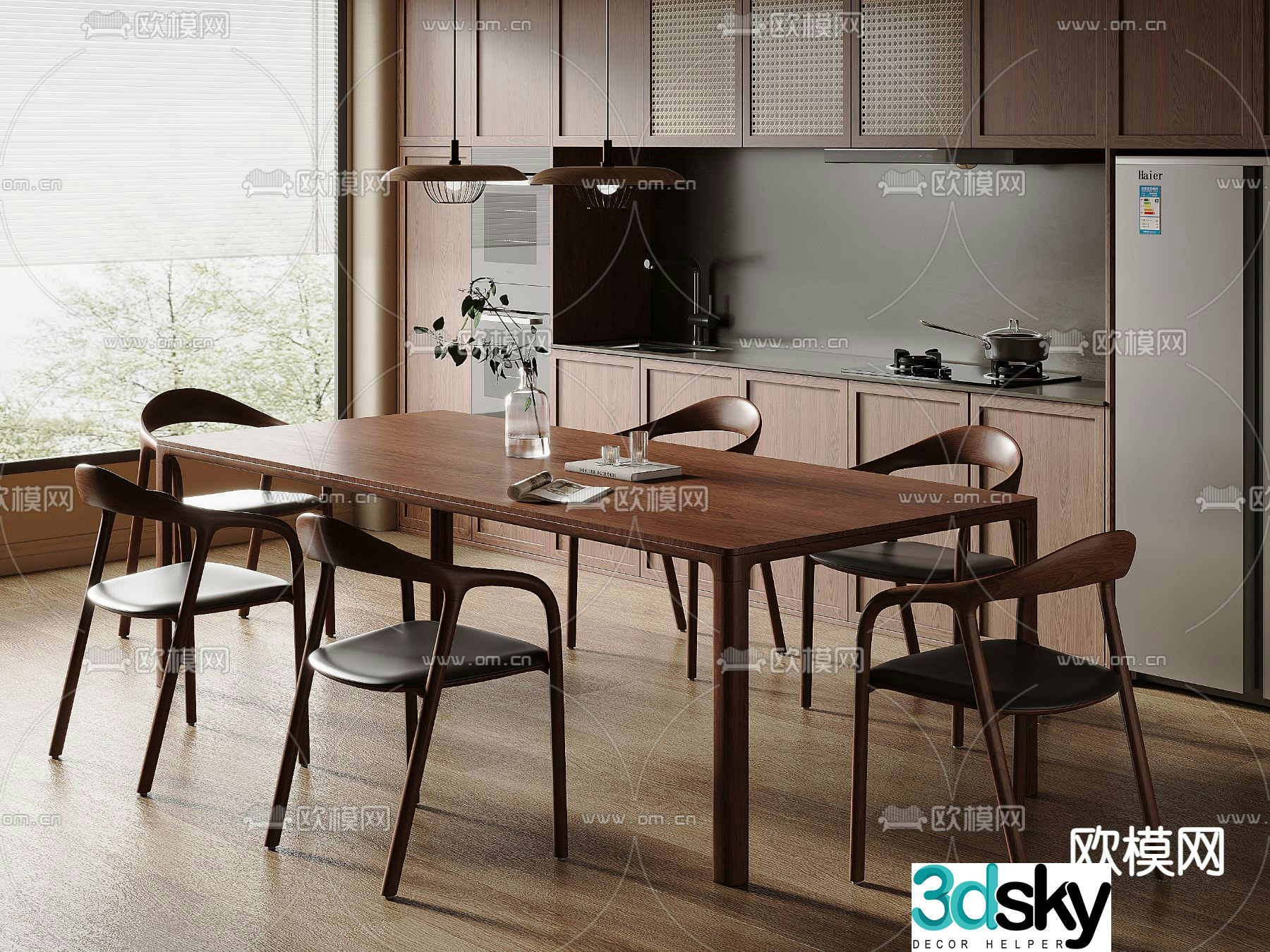 Medieval style dining table and chairs 3d model