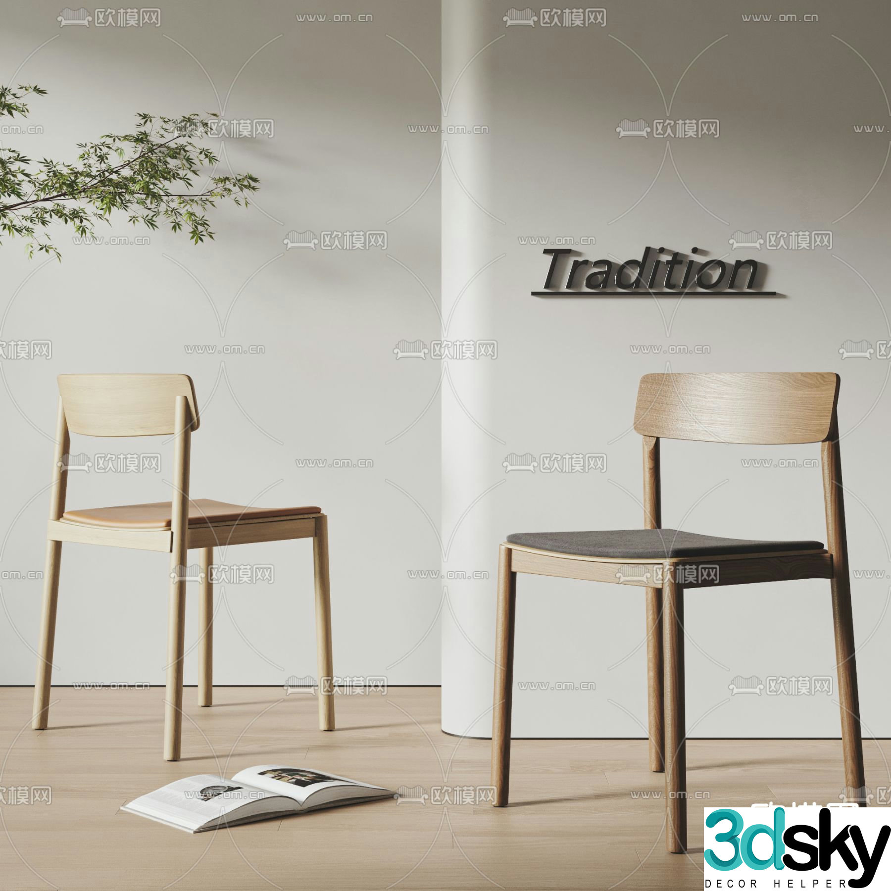 Tradition dining chair single chair 3d model