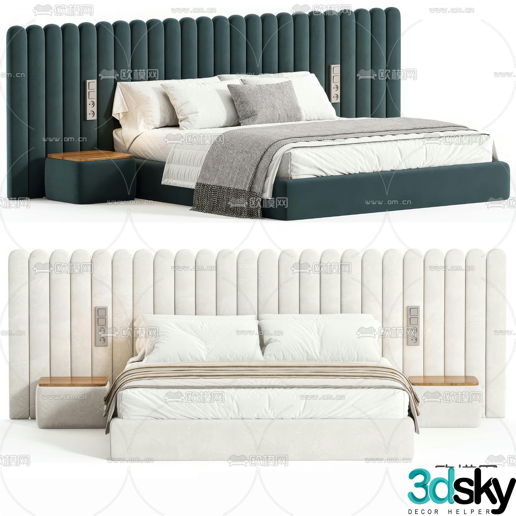 Savoyardi fabric double bed 3d model