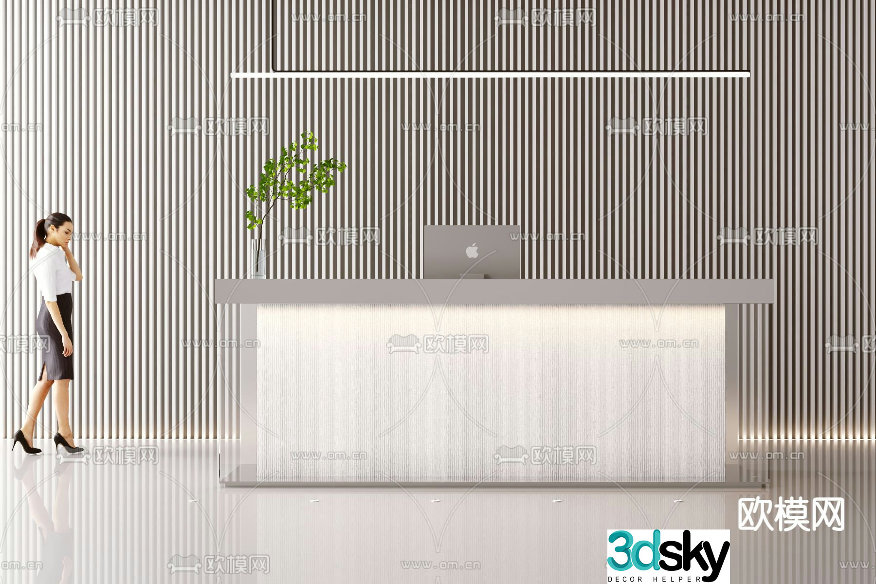 modern front desk cashier reception desk 3d model 3d model