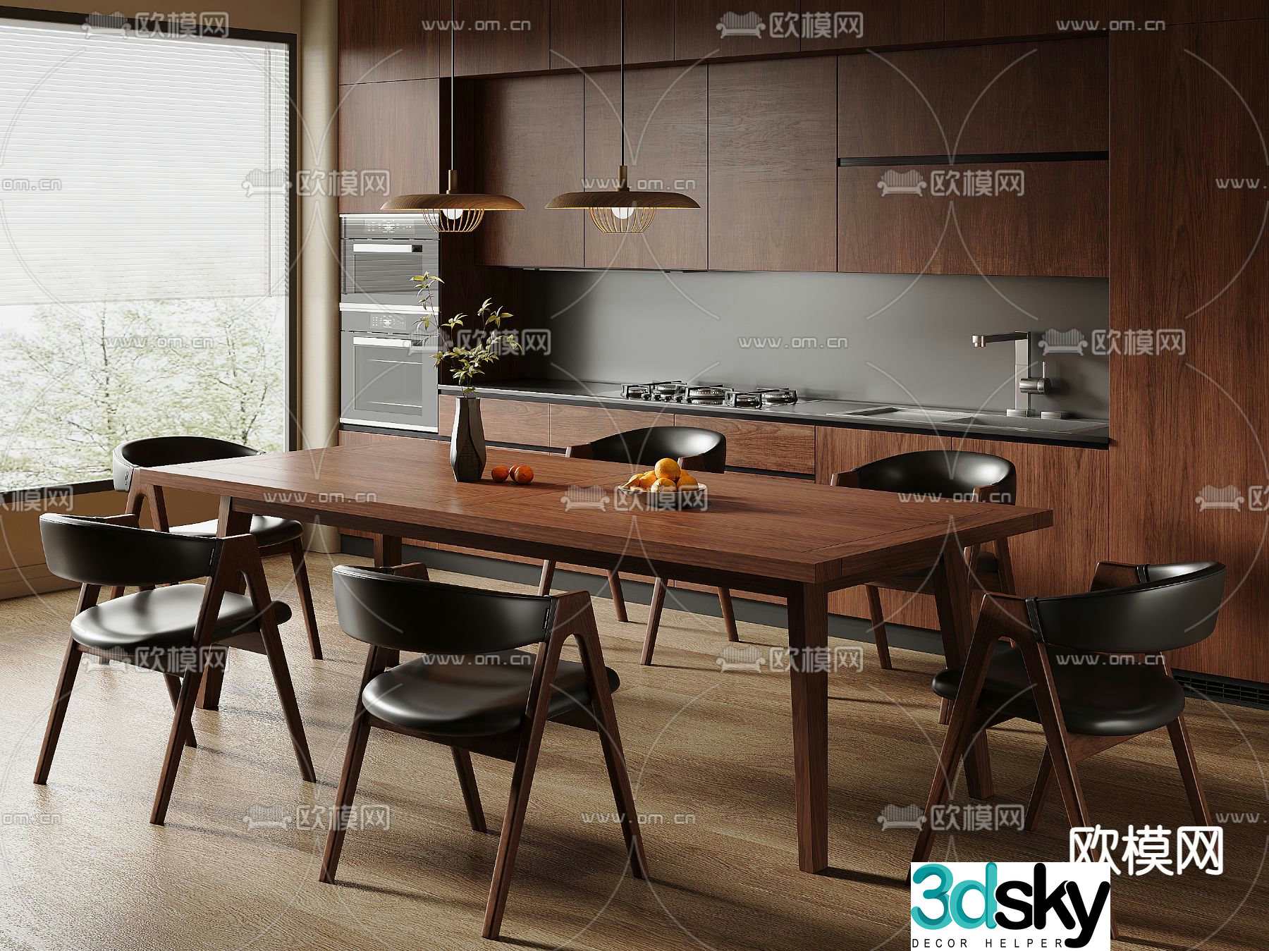 Medieval style dining table and chairs 3d model