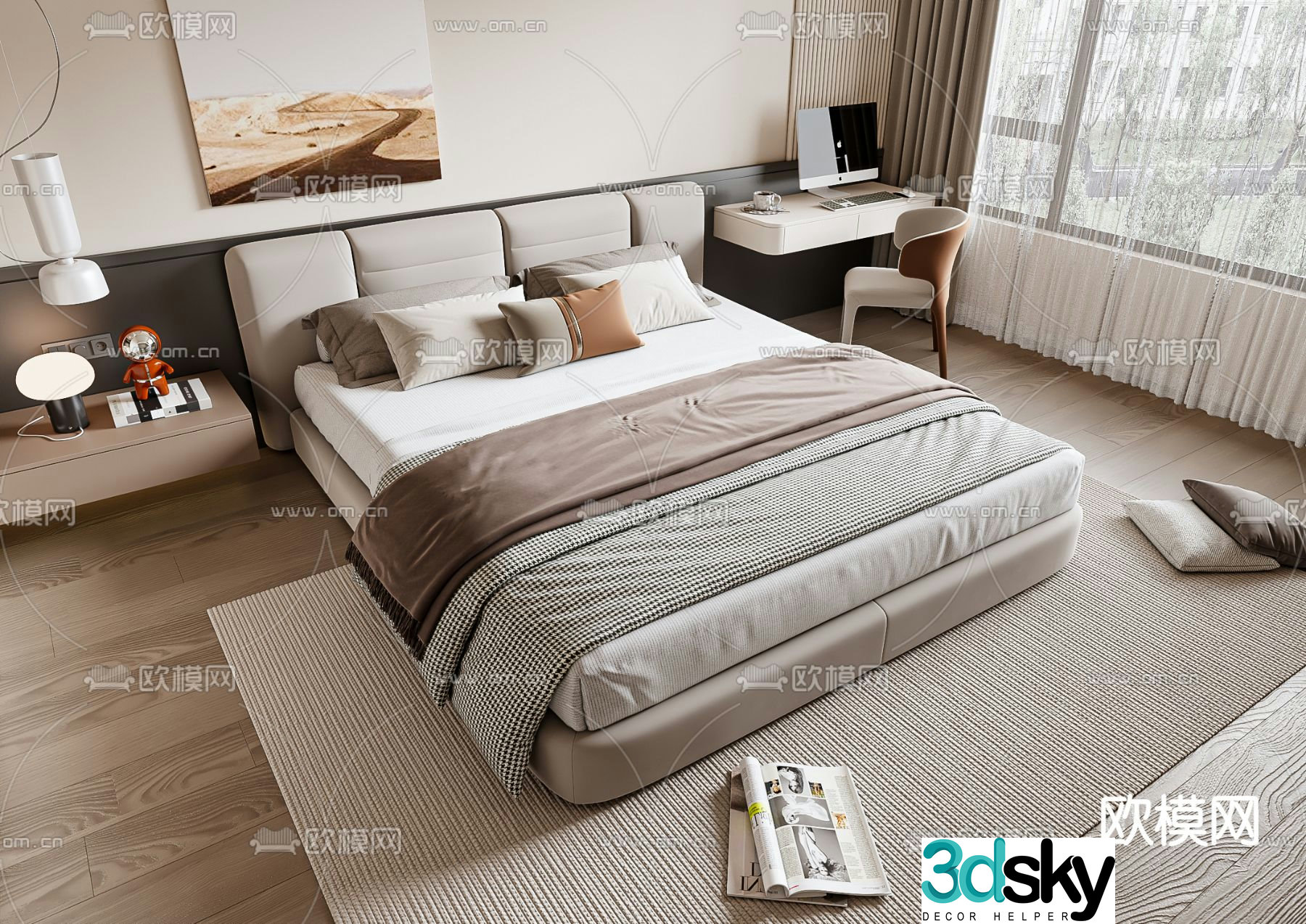 Modern double bed 3d model