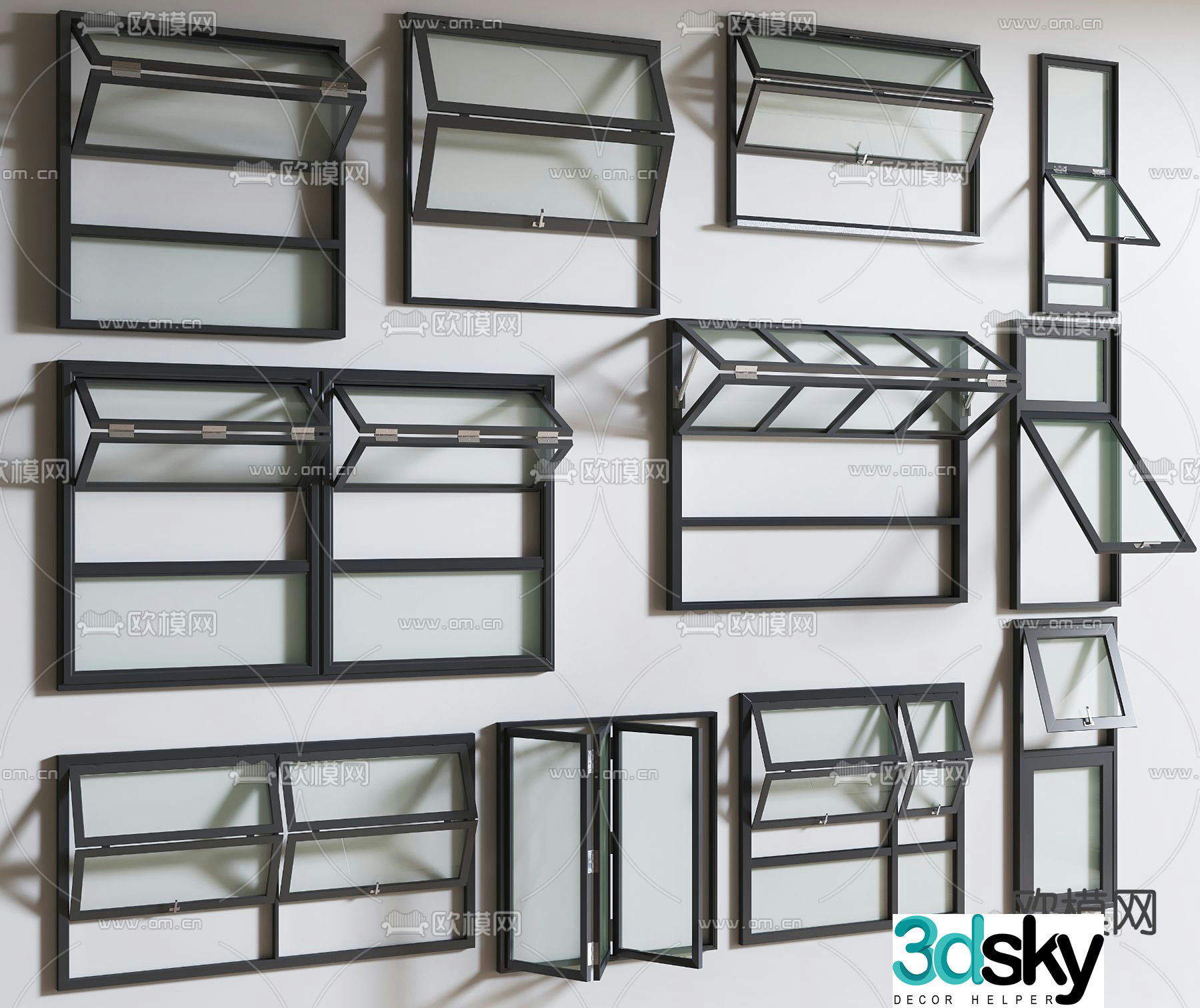 Glass windows Folding windows Bathroom windows Floor to ceiling windows Balcony windows 3D model