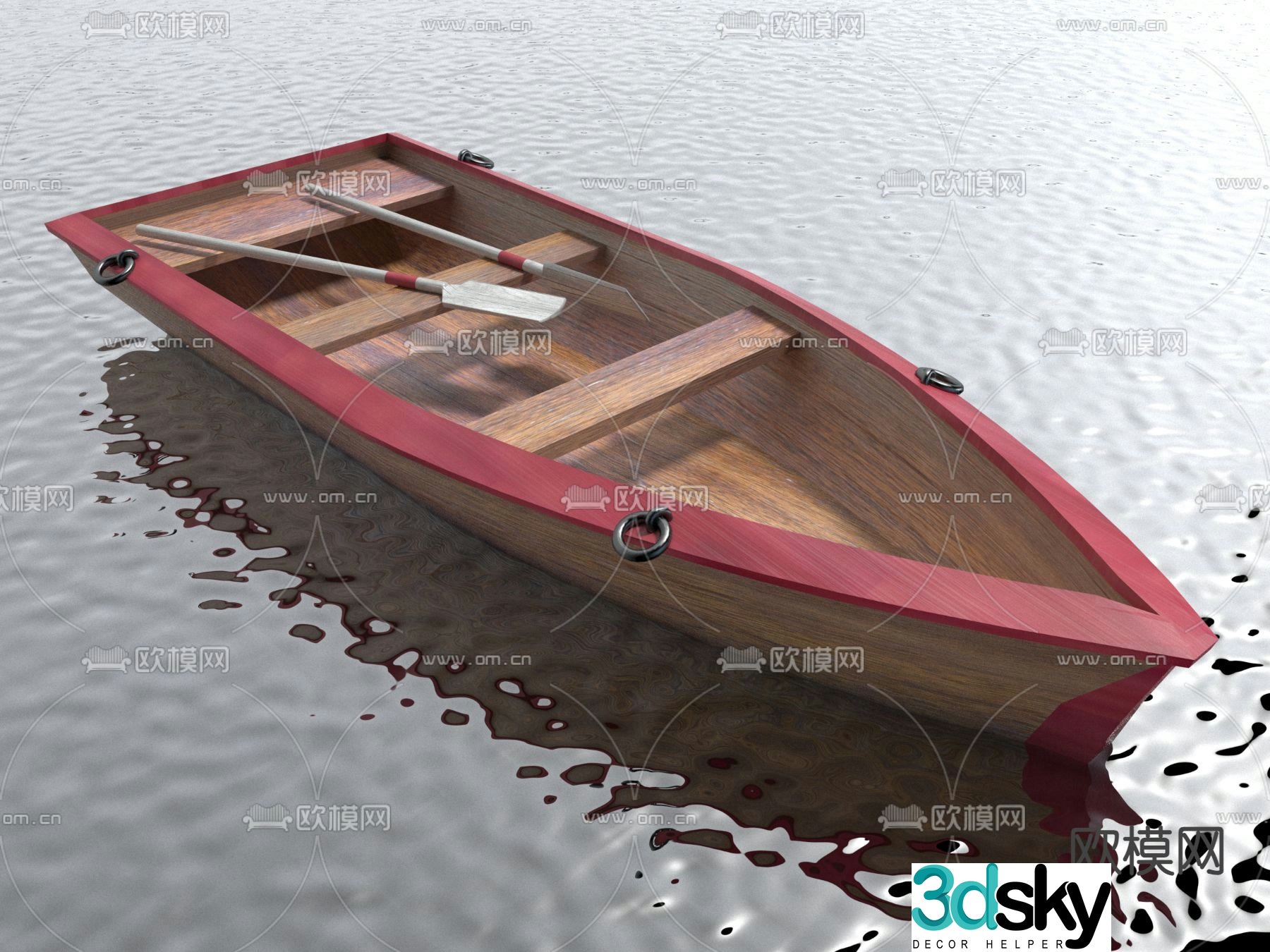 wooden boat boat boat paddle cruise ship 3d model