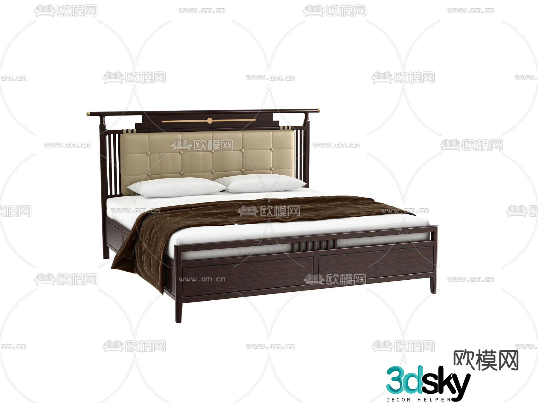 New Chinese style double bed 3d model