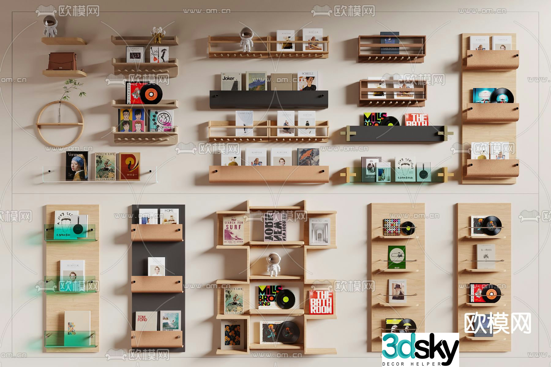 Wall hanging storage shelf bookshelf magazine rack 3d model