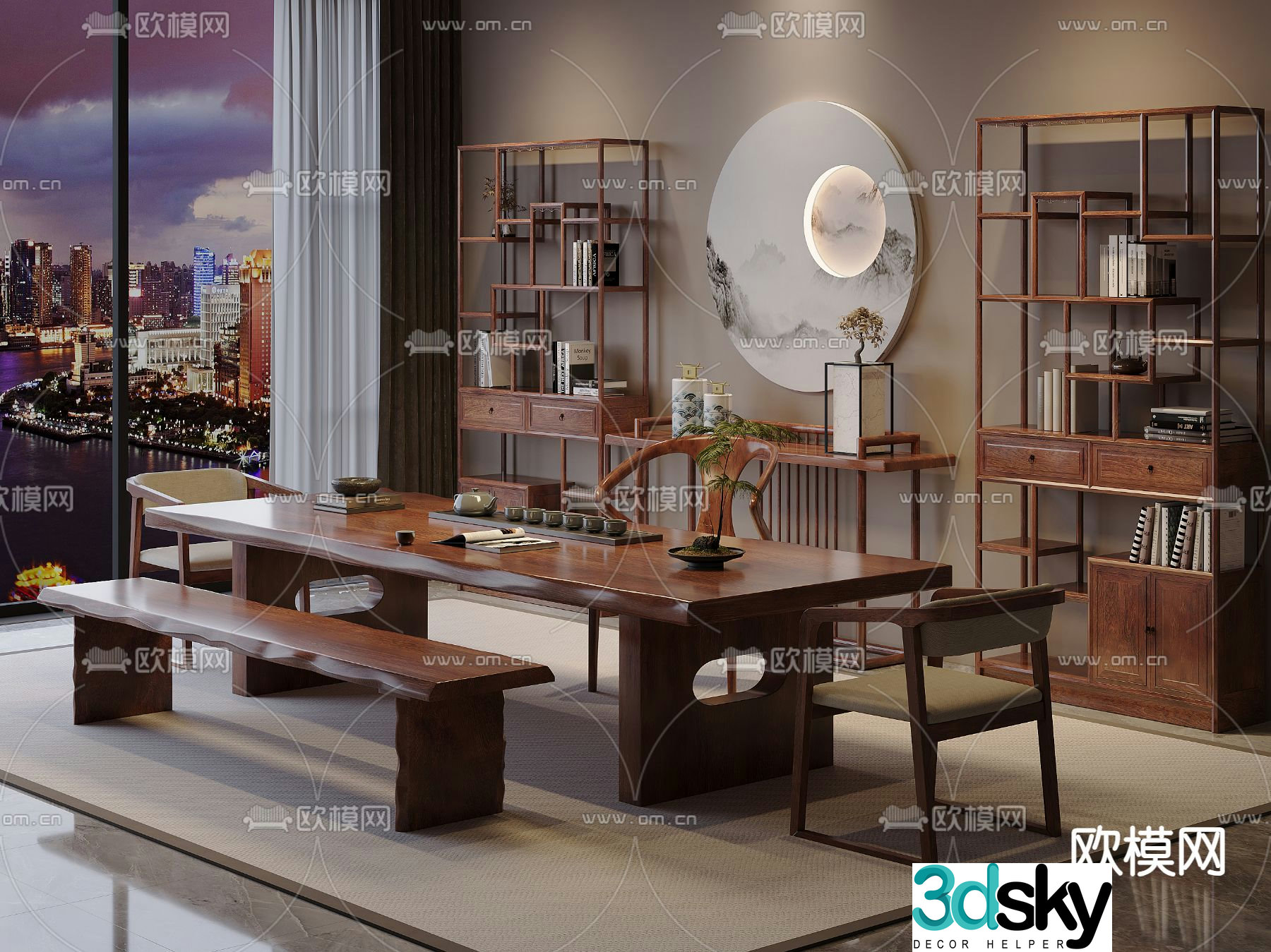 New Chinese style tea table and chairs tea table 3d model