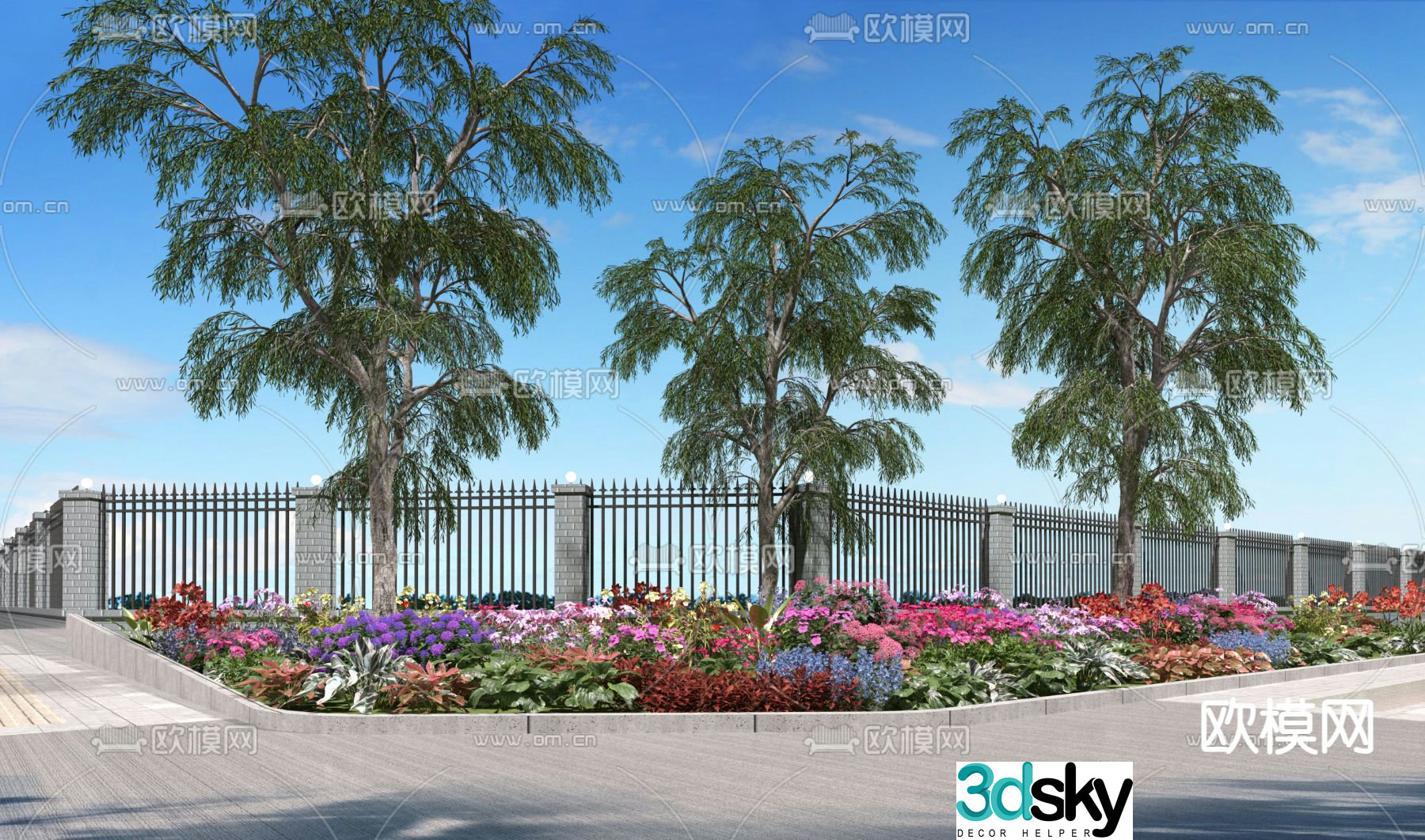 Outdoor flower trough flower bed green belt 3D model