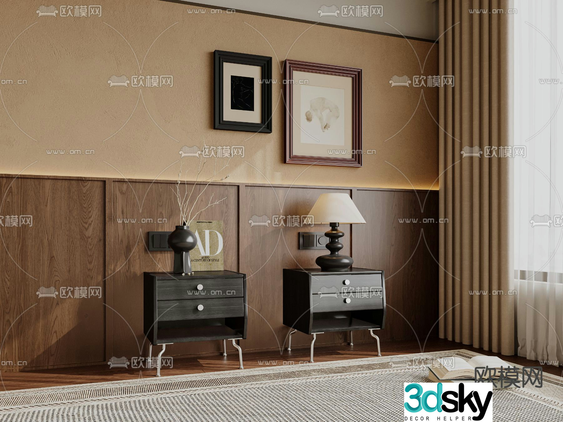 Wabi-sabi style bedside table 3d model