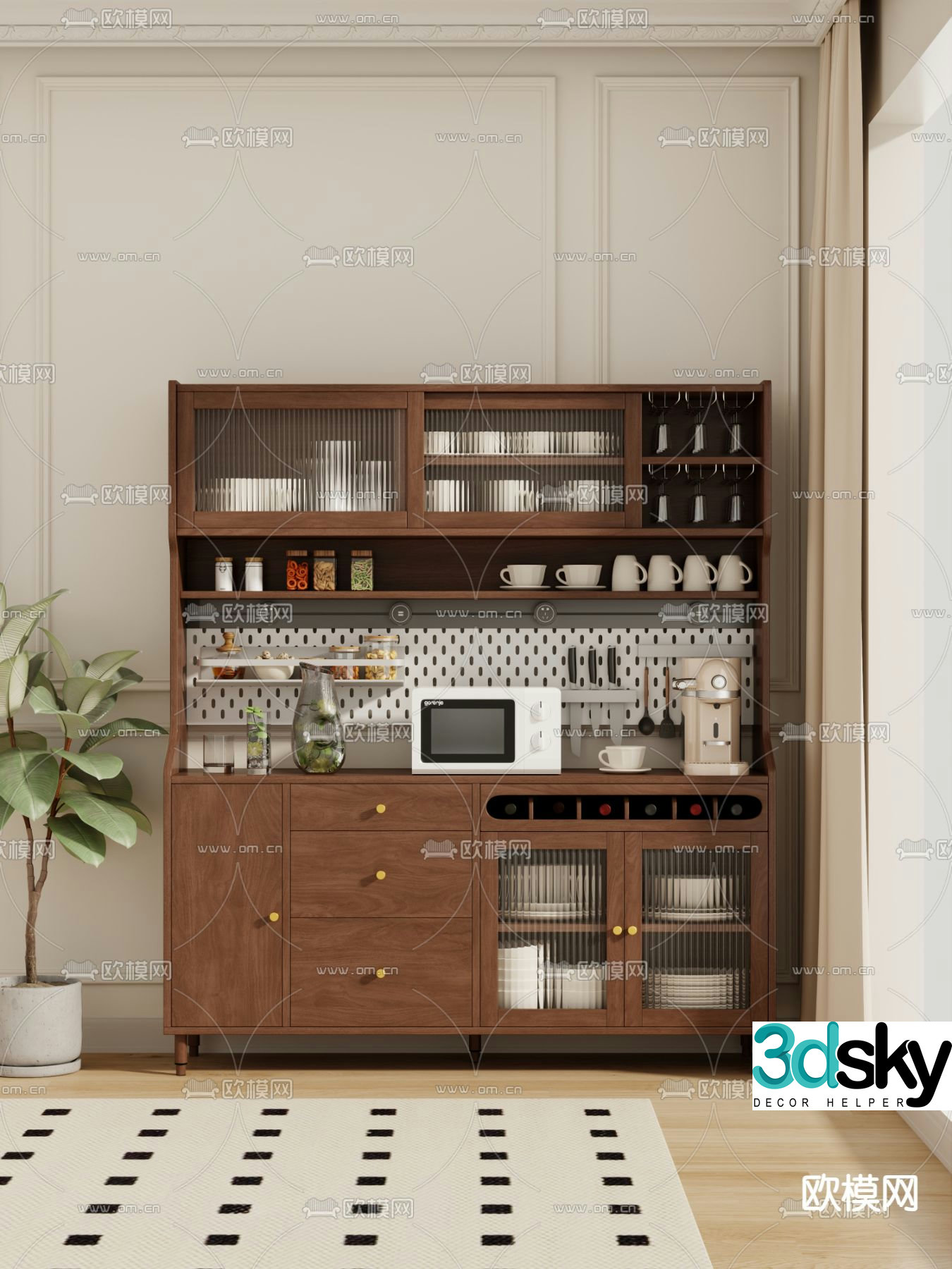 Solid wood side cabinet storage cabinet sideboard 3d model