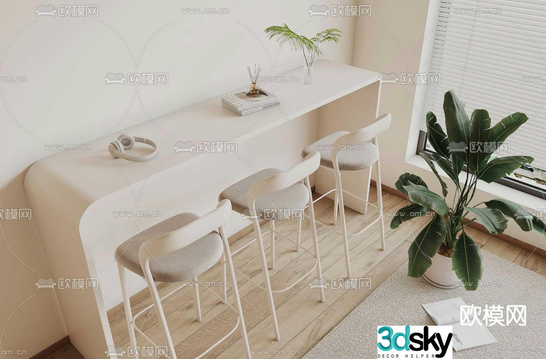 Cream style bar chair 3d model