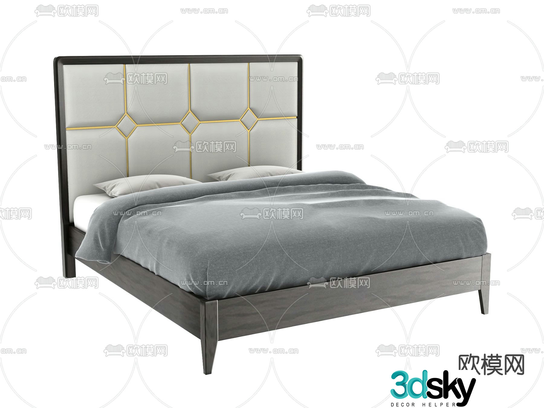 Light luxury double bed 3D model