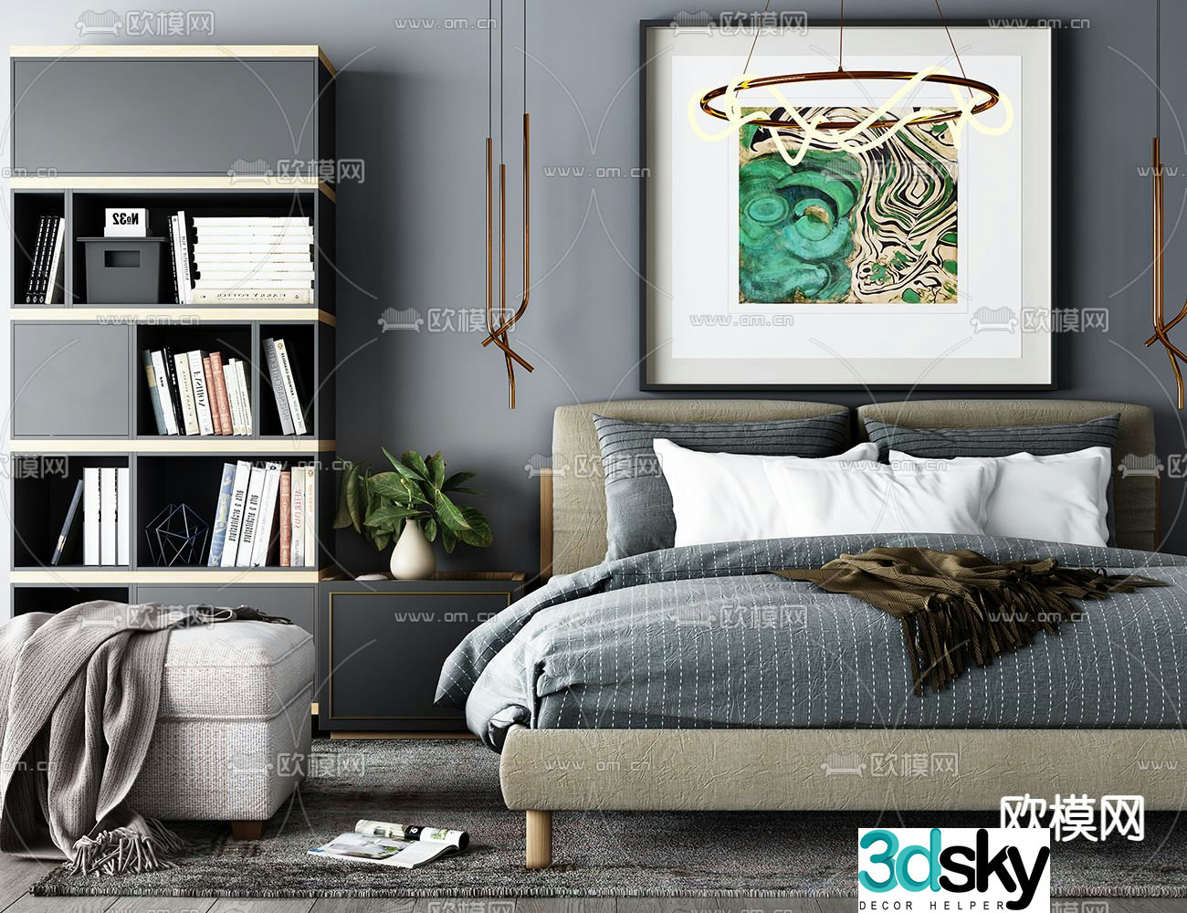 Modern double bed 3d model