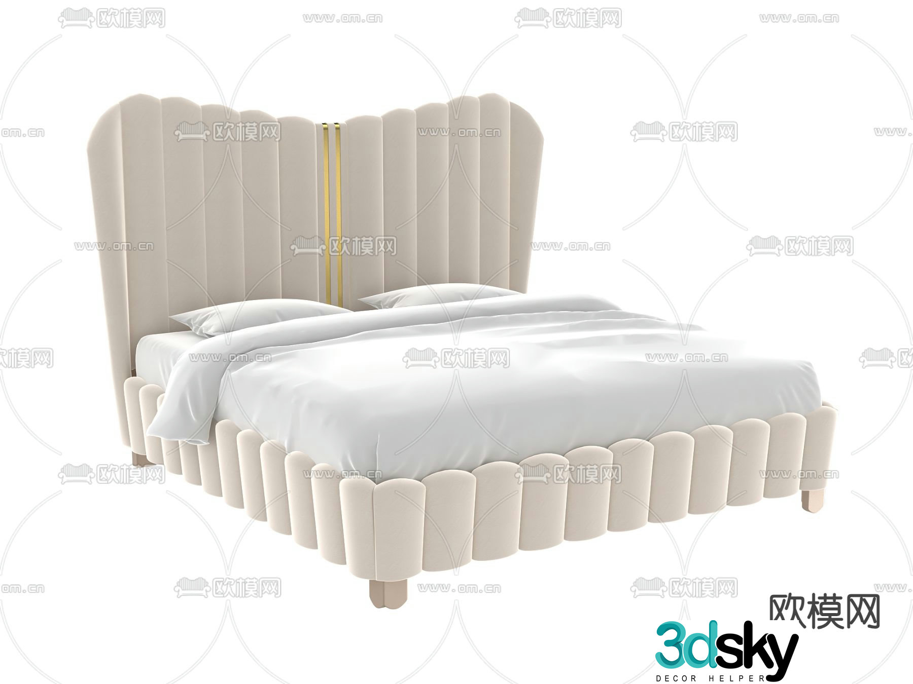 Light luxury double bed 3D model