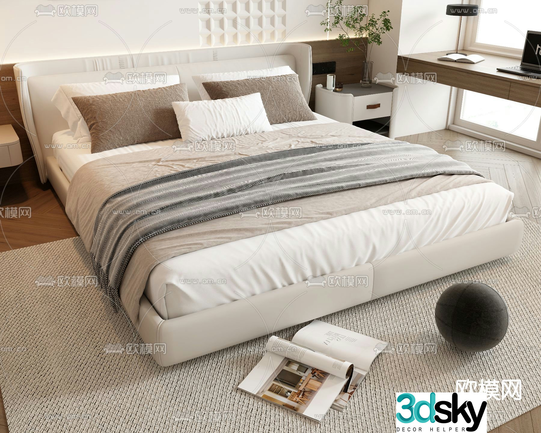 Modern double bed 3d model