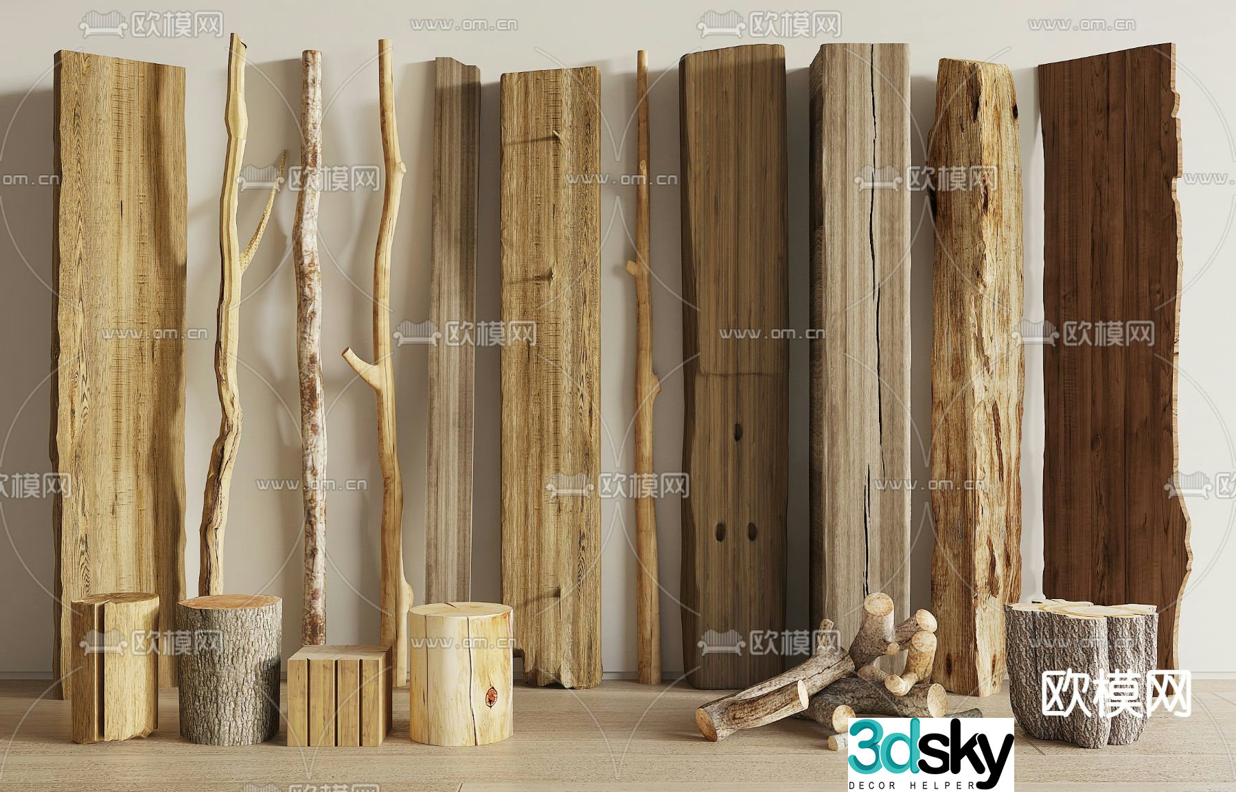 modern wooden plank stick wood 3d model