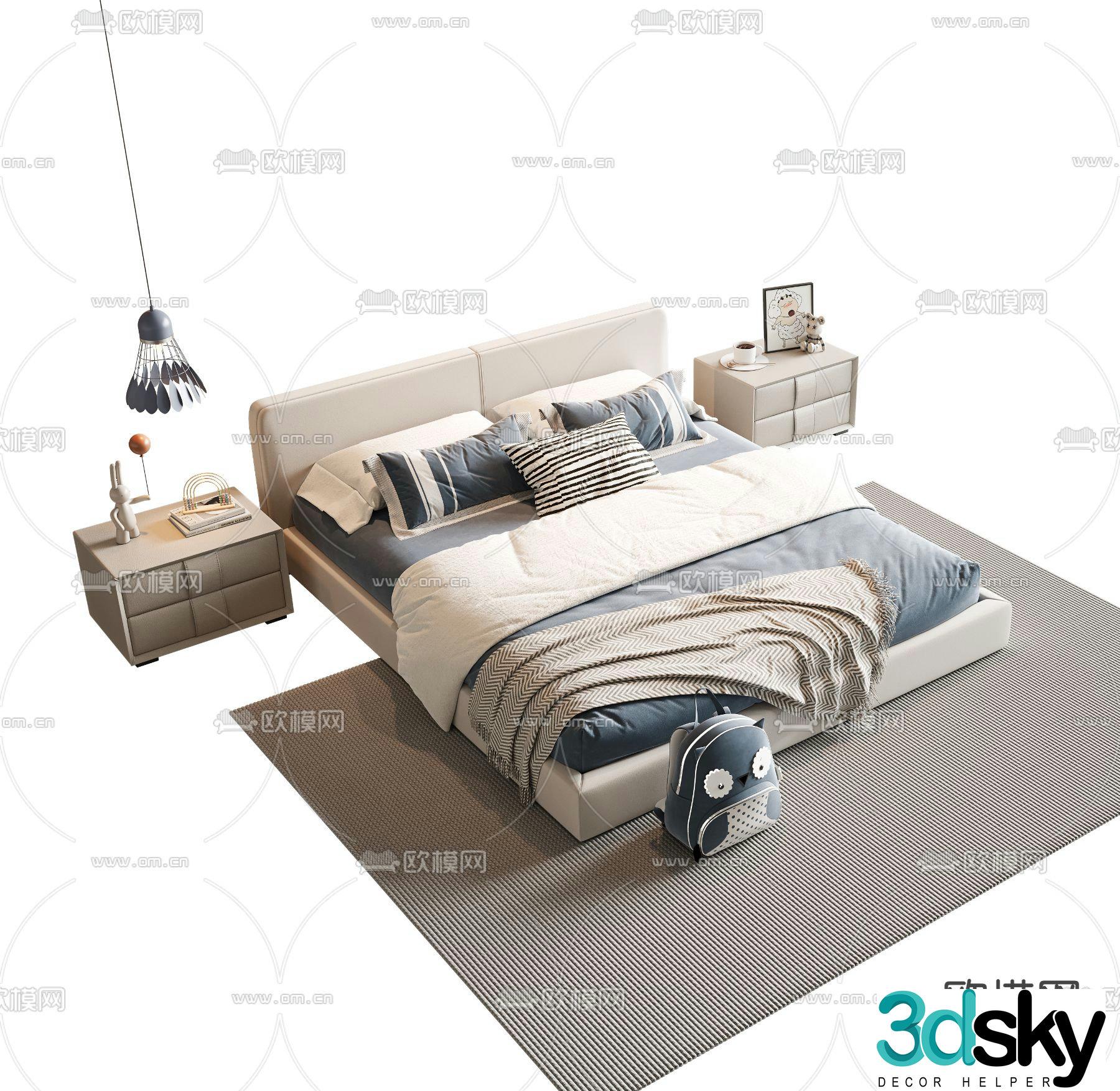 Modern double bed children’s bed 3d model