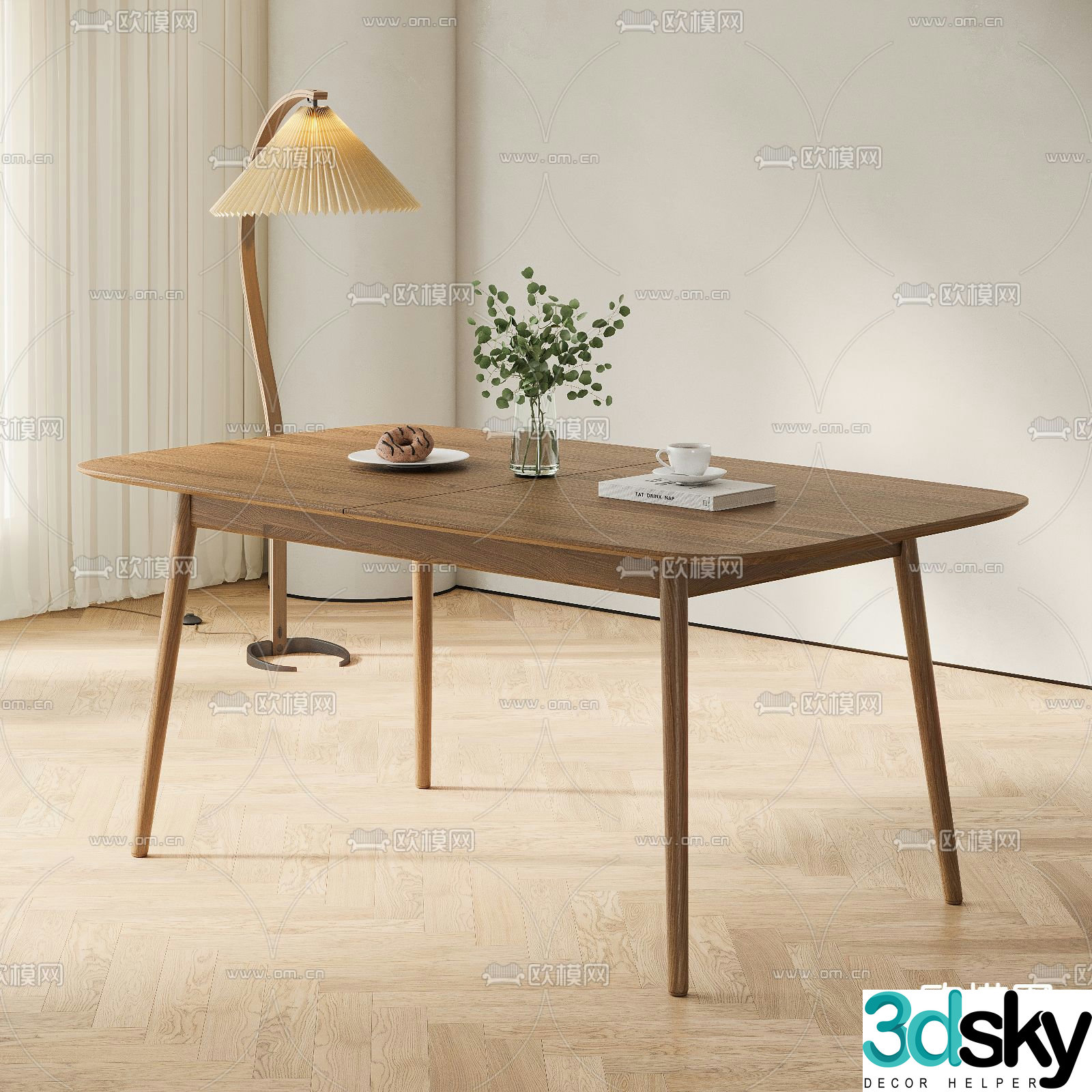 Nordic dining table strip dining table 3d model