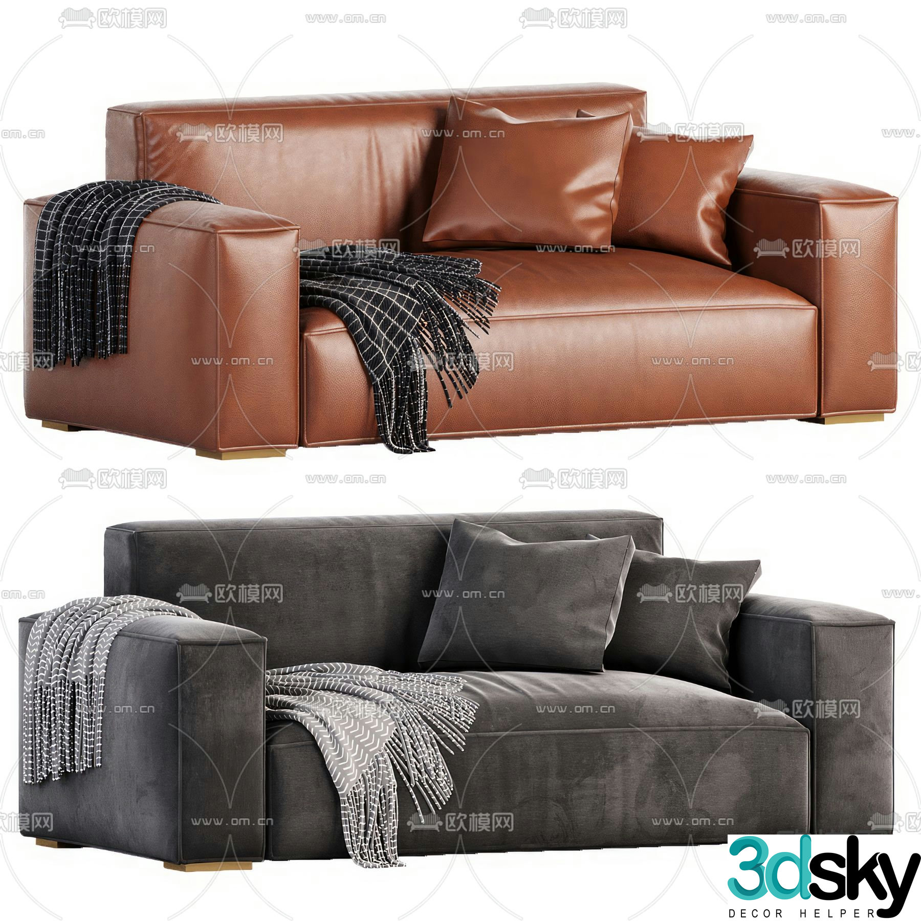 Double sofa leather sofa 3d model