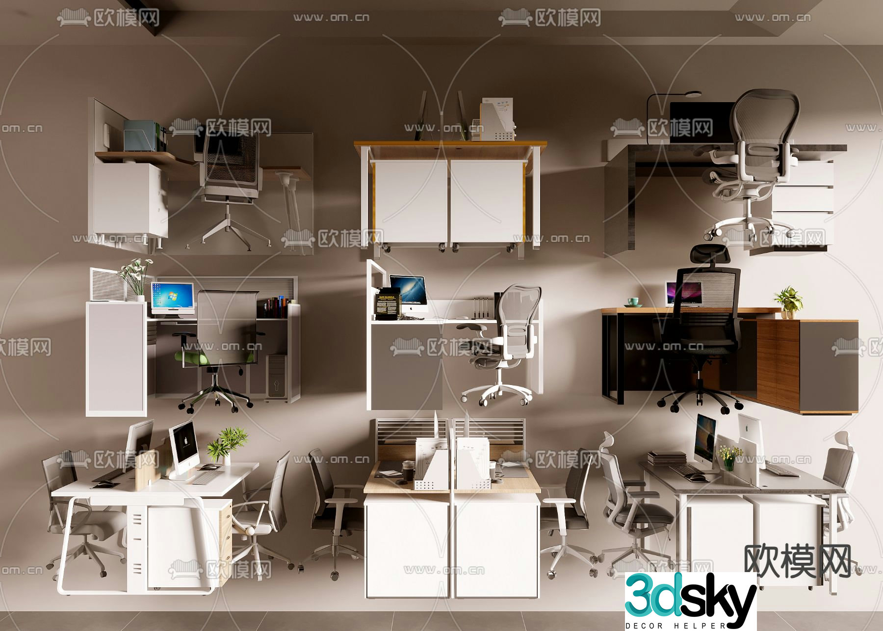 Office furniture supplies office desk and chair 3d model