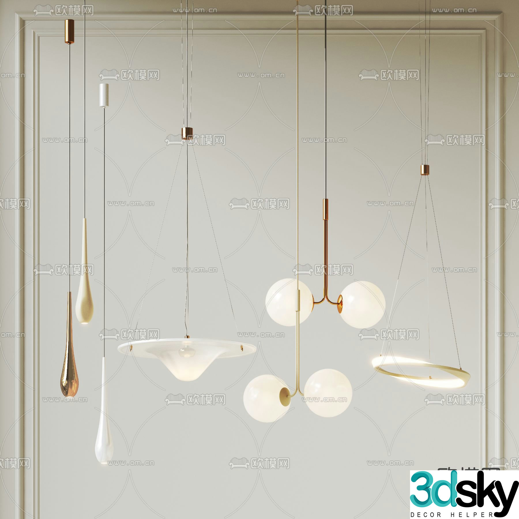 Cream style chandelier water drop chandelier ring chandelier 3D model