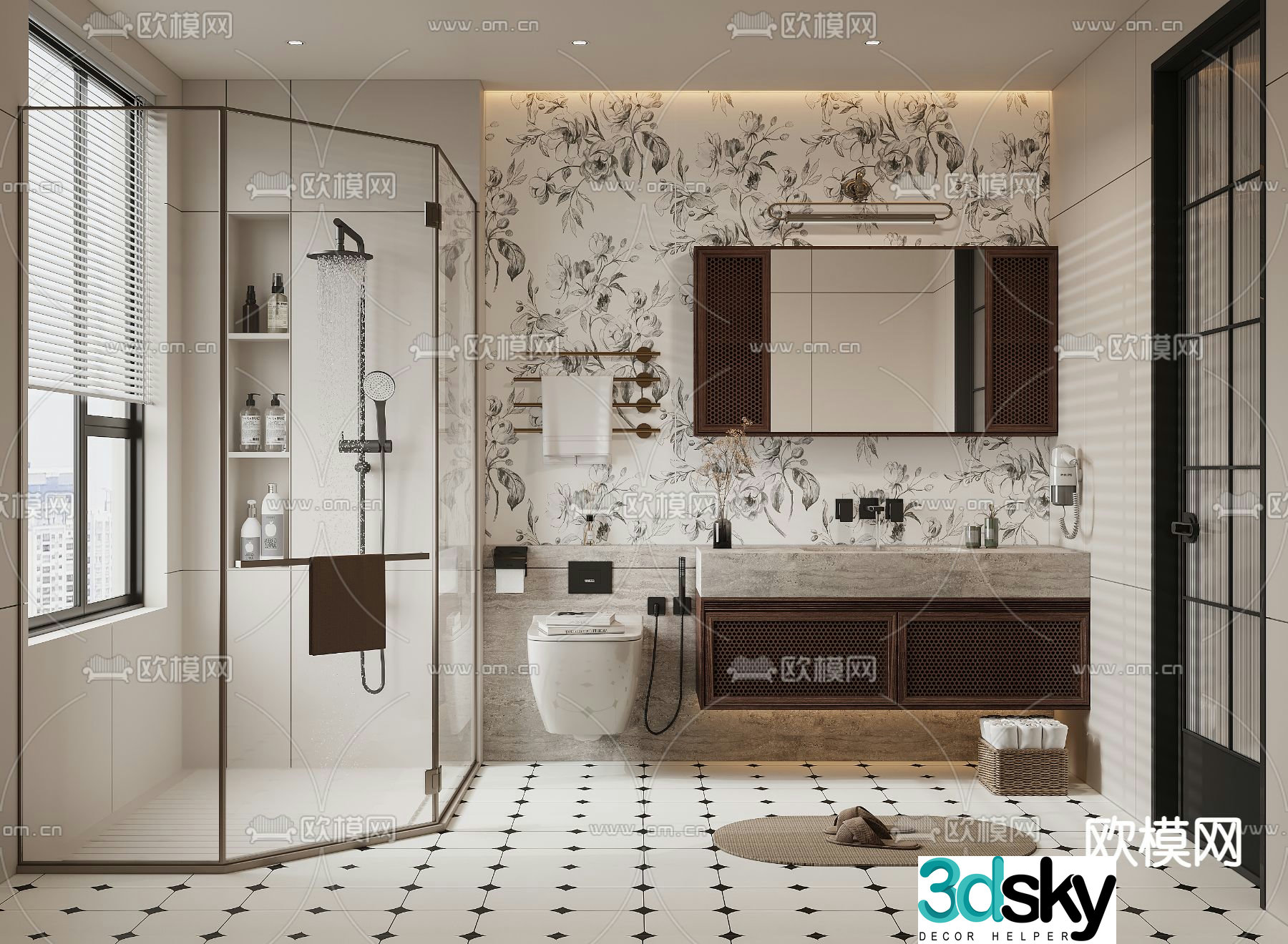 Middle style bathroom bathroom toilet 3d model