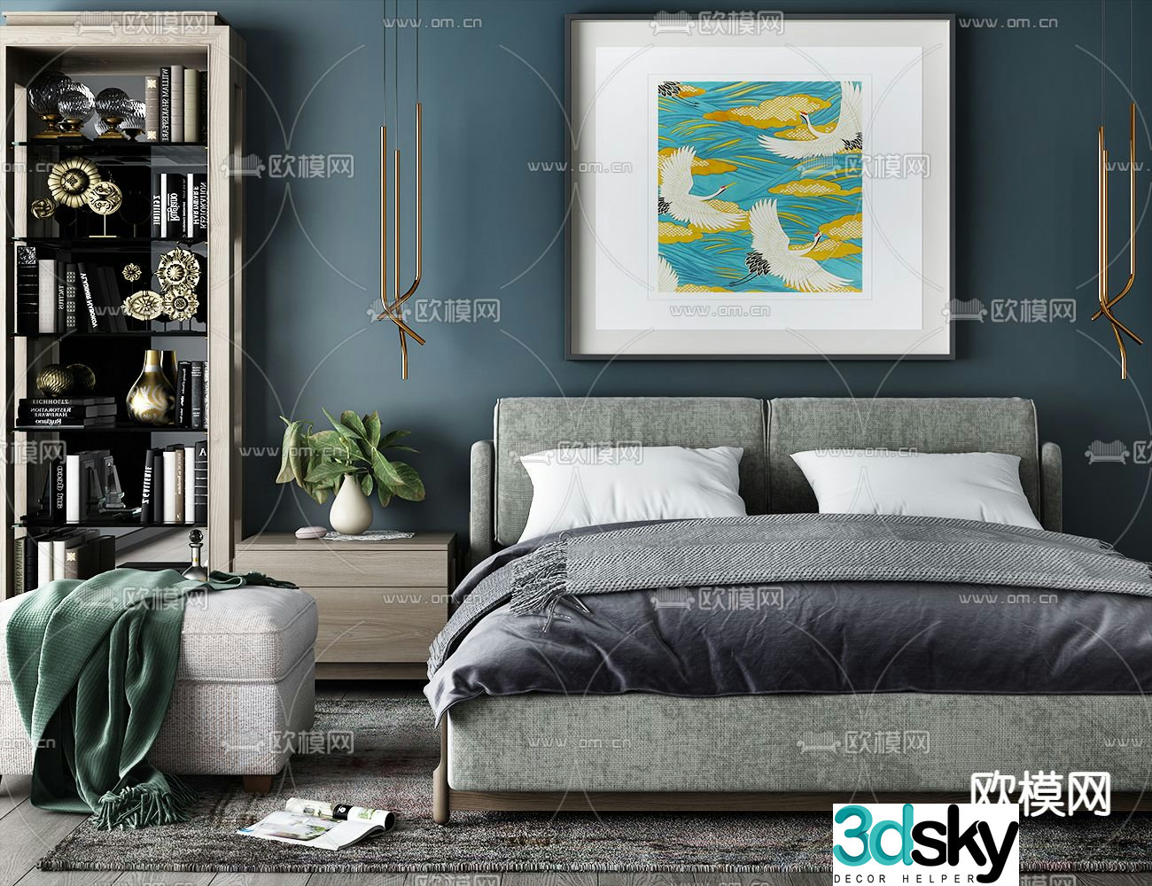 Modern double bed 3d model