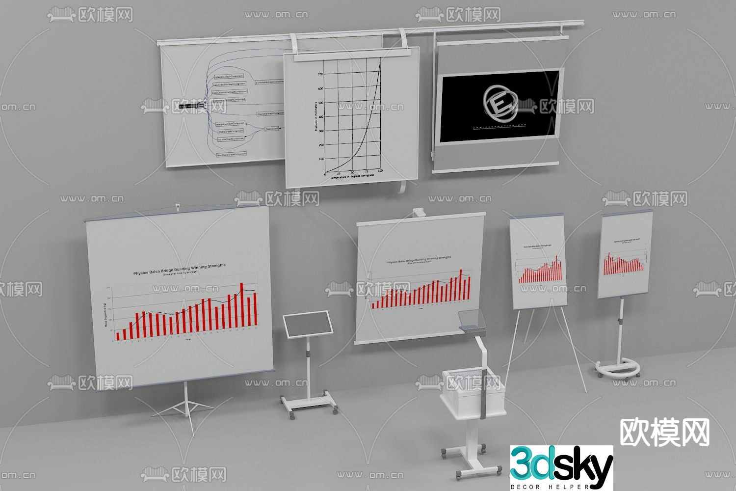 Study office supplies mobile curtain mobile whiteboard 3d model