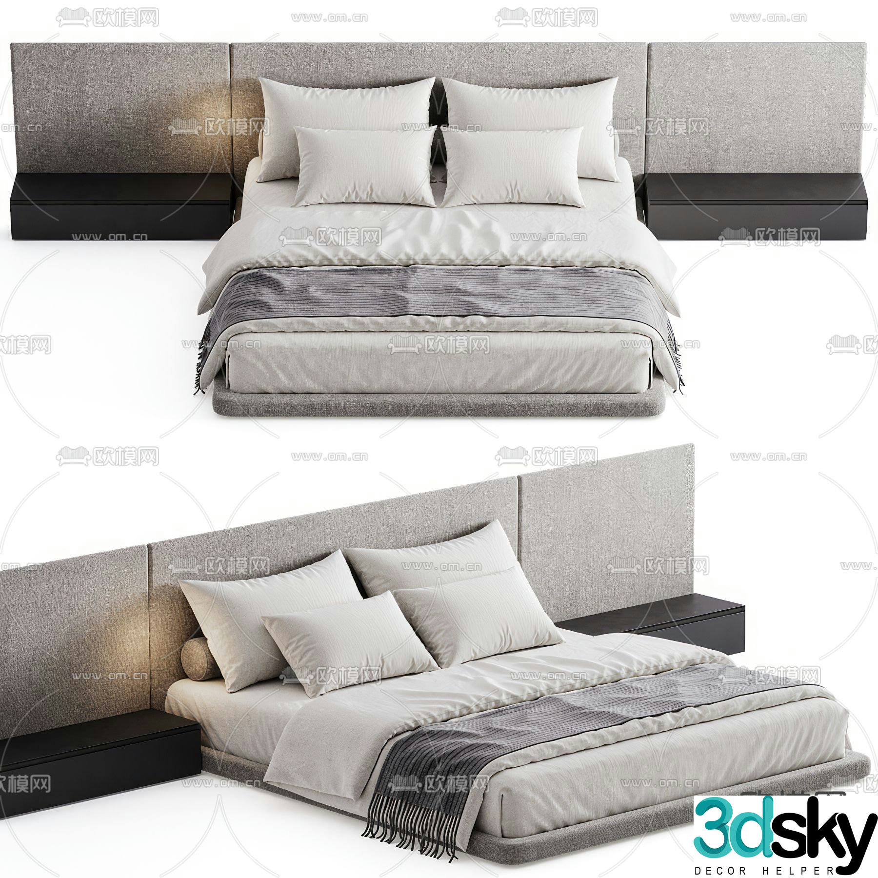 Fabric double bed 3d model