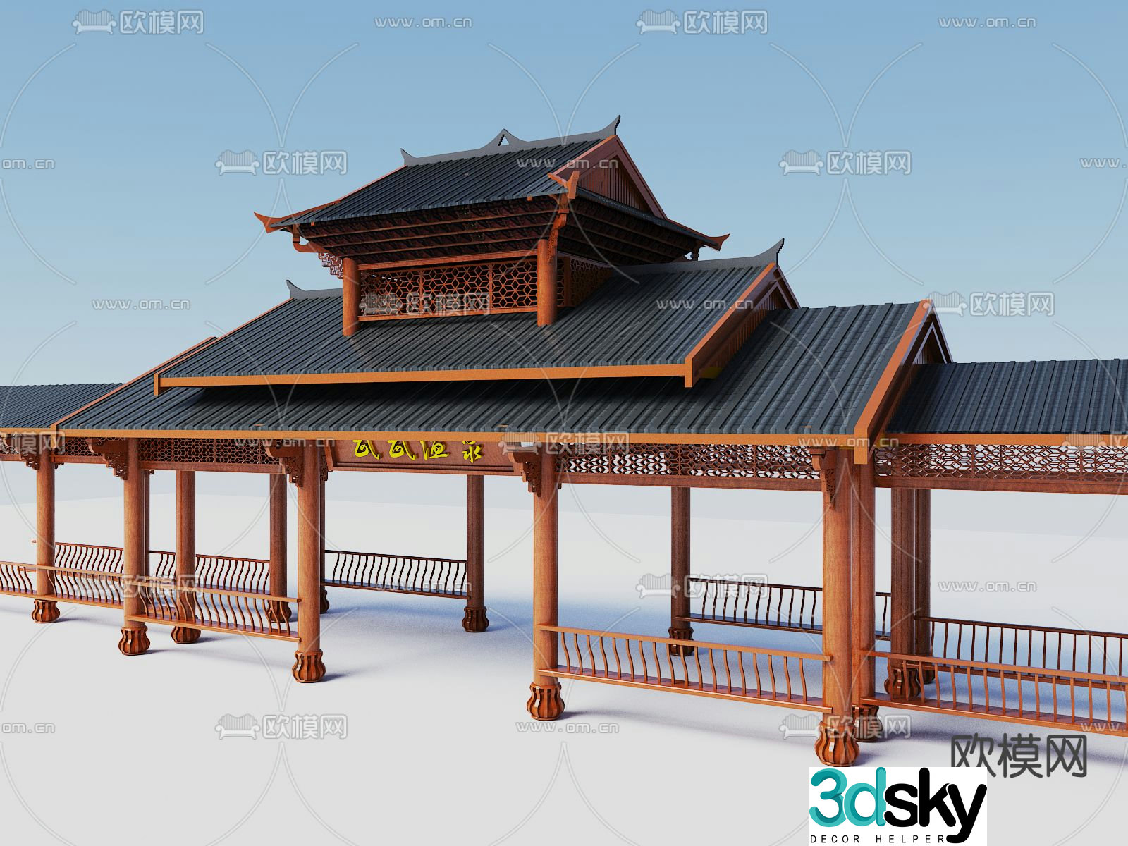 Chinese style viewing corridor ancient building corridor frame 013d model
