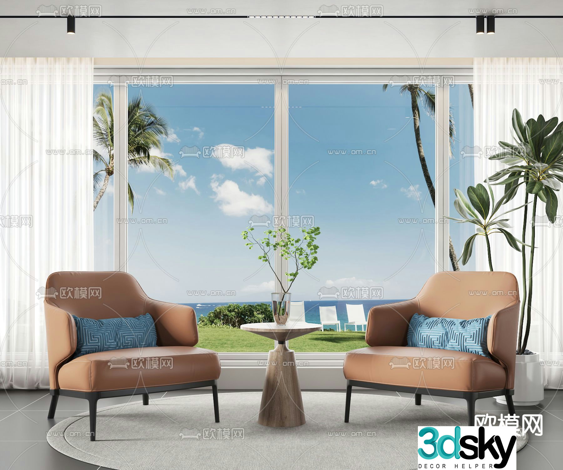 Modern leisure chair sofa chair leather chair 3d model