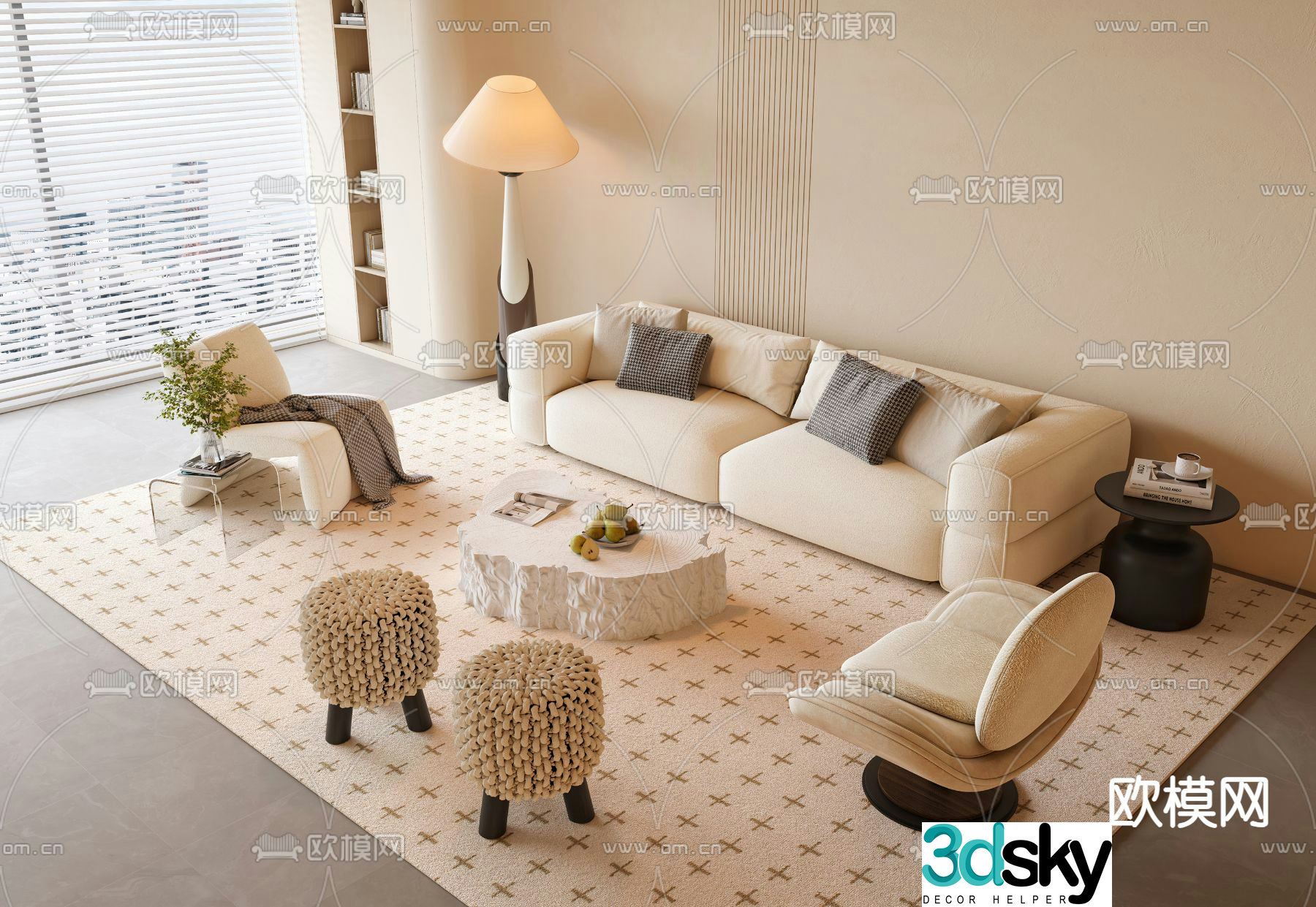 Cream sofa combination upholstered sofa 3d model